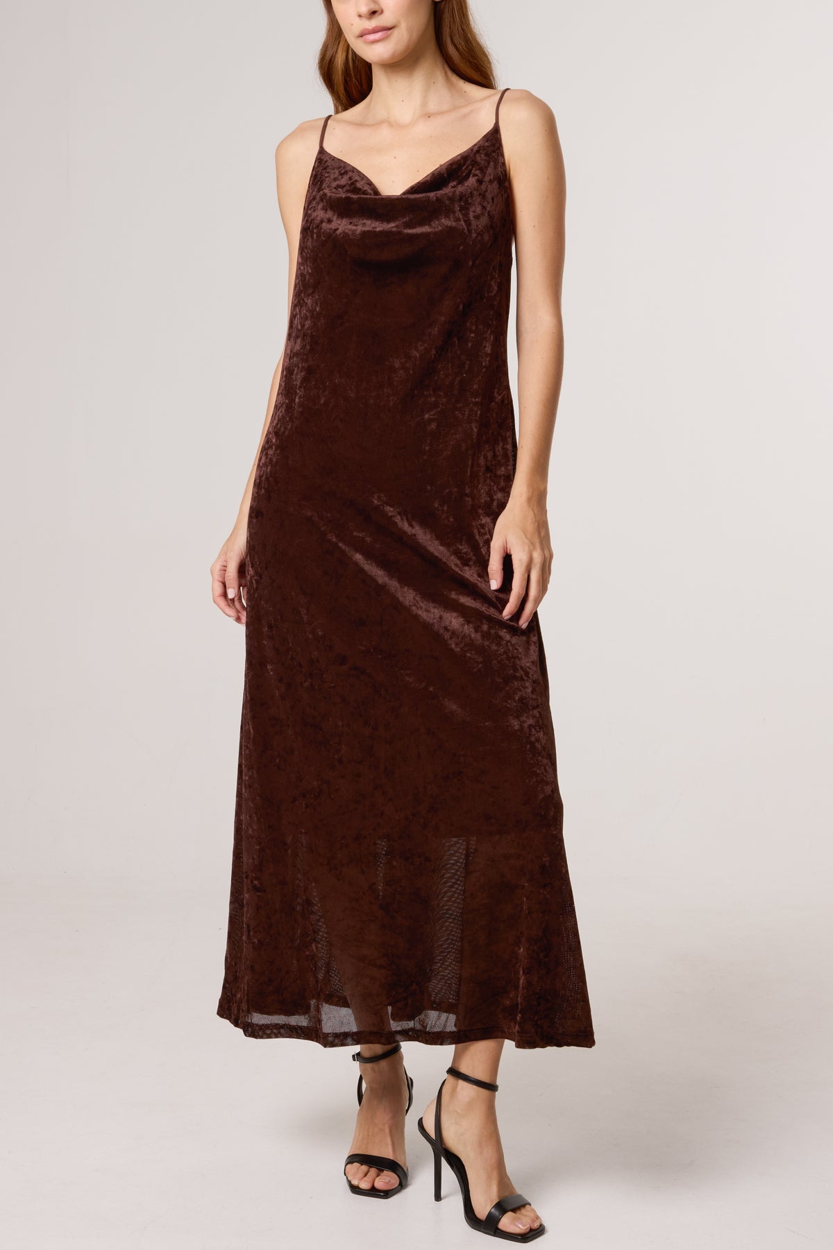Cowl Neck Cami Velvet Midi Dress