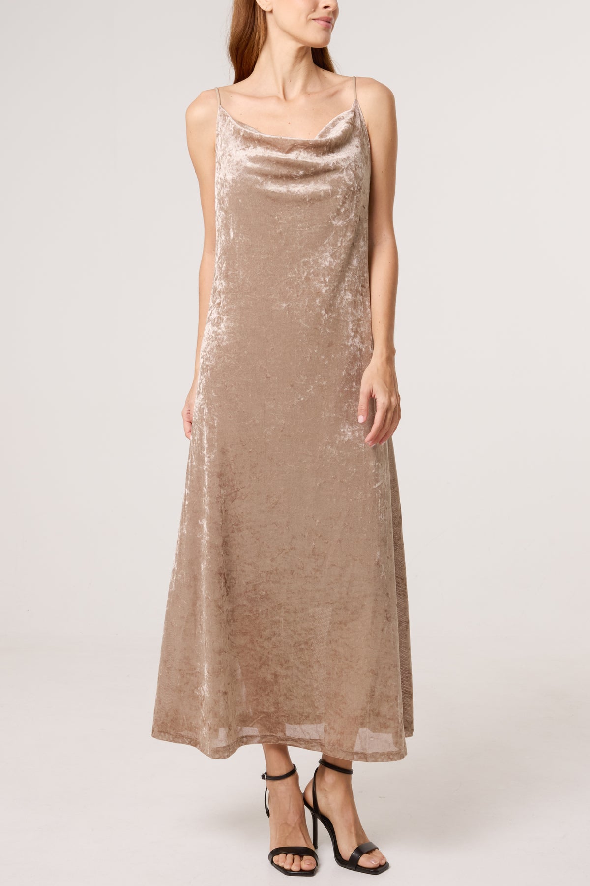 Cowl Neck Cami Velvet Midi Dress