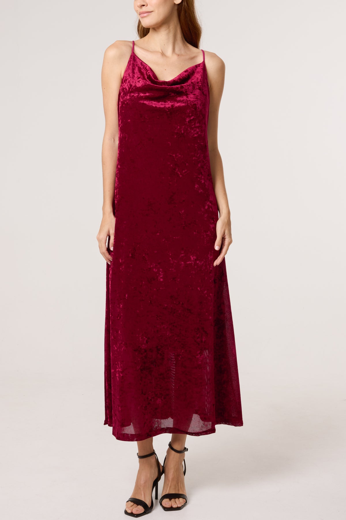 Cowl Neck Cami Velvet Midi Dress