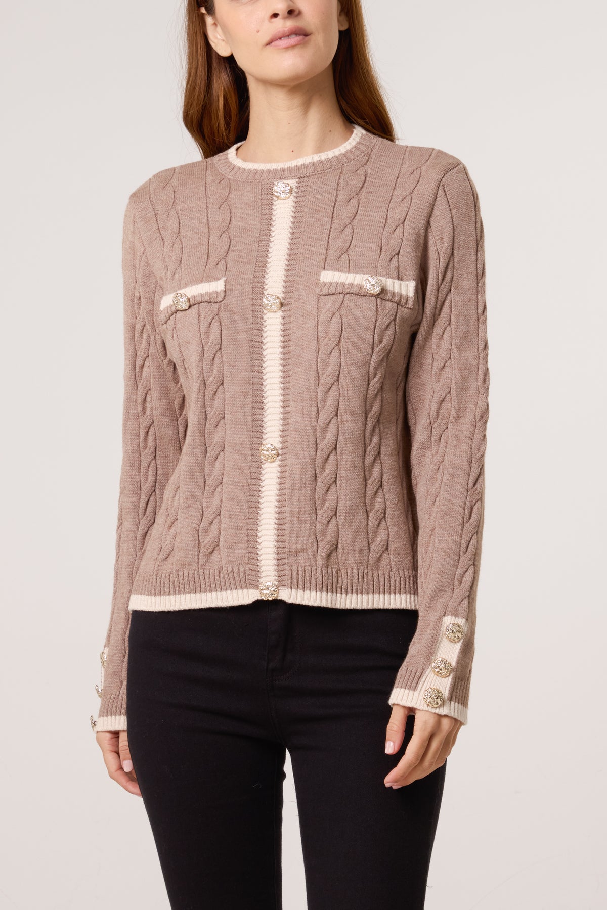 Cable Knit Contrast Border Jumper