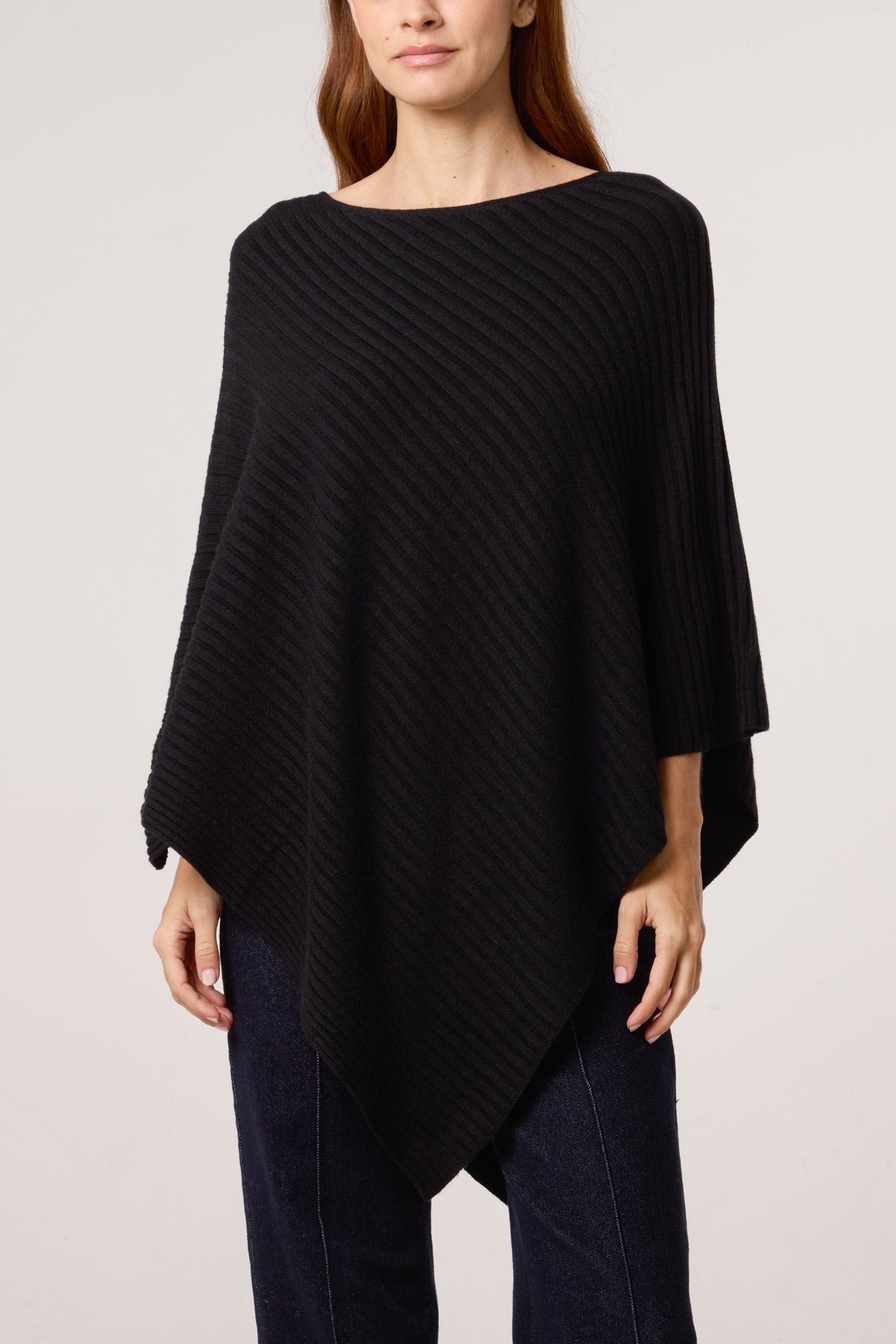 Asymmetric Ribbed Knit Poncho