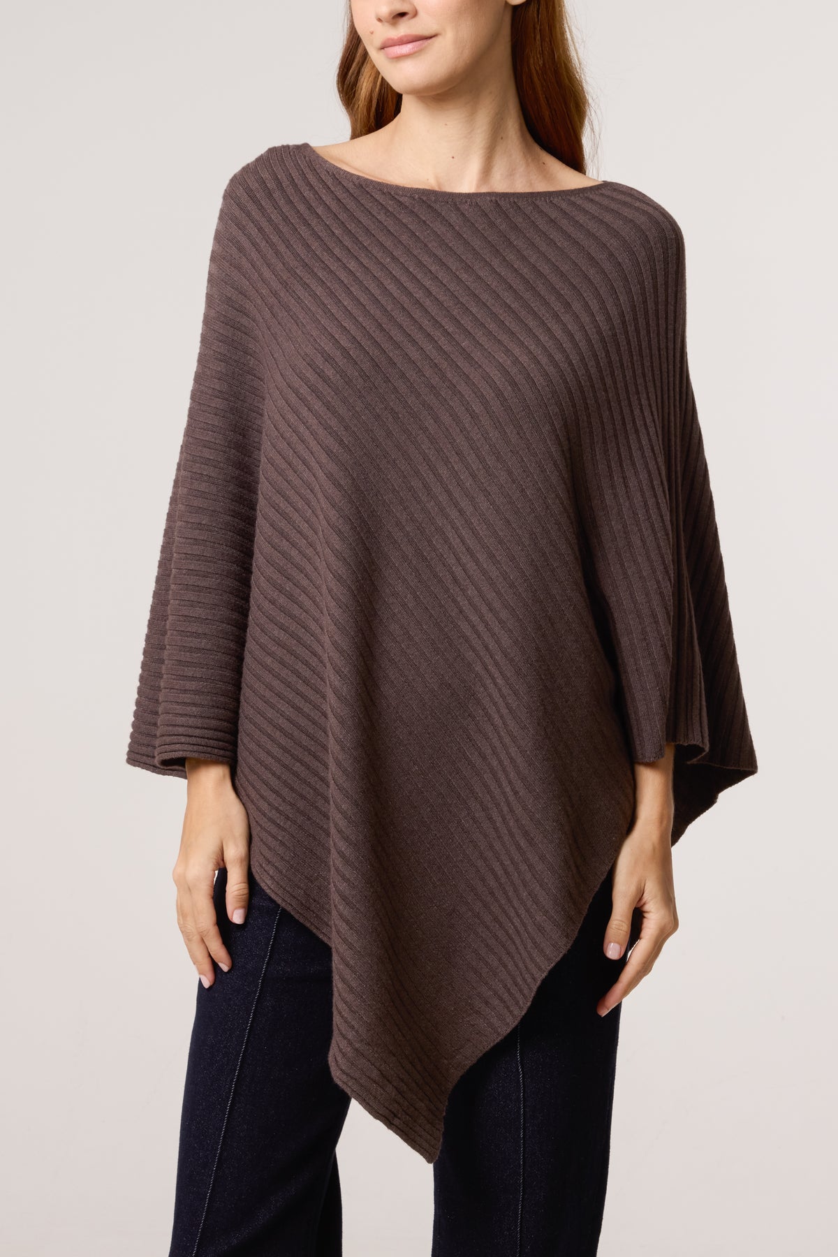 Asymmetric Ribbed Knit Poncho