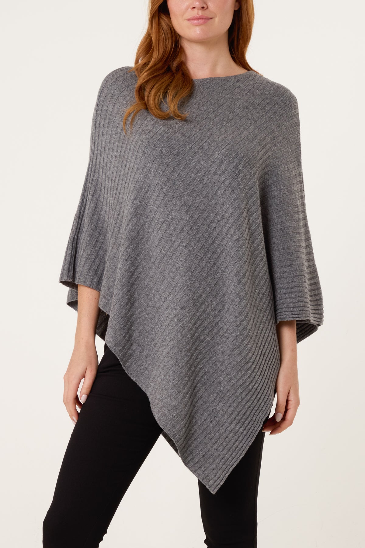Asymmetric Ribbed Knit Poncho