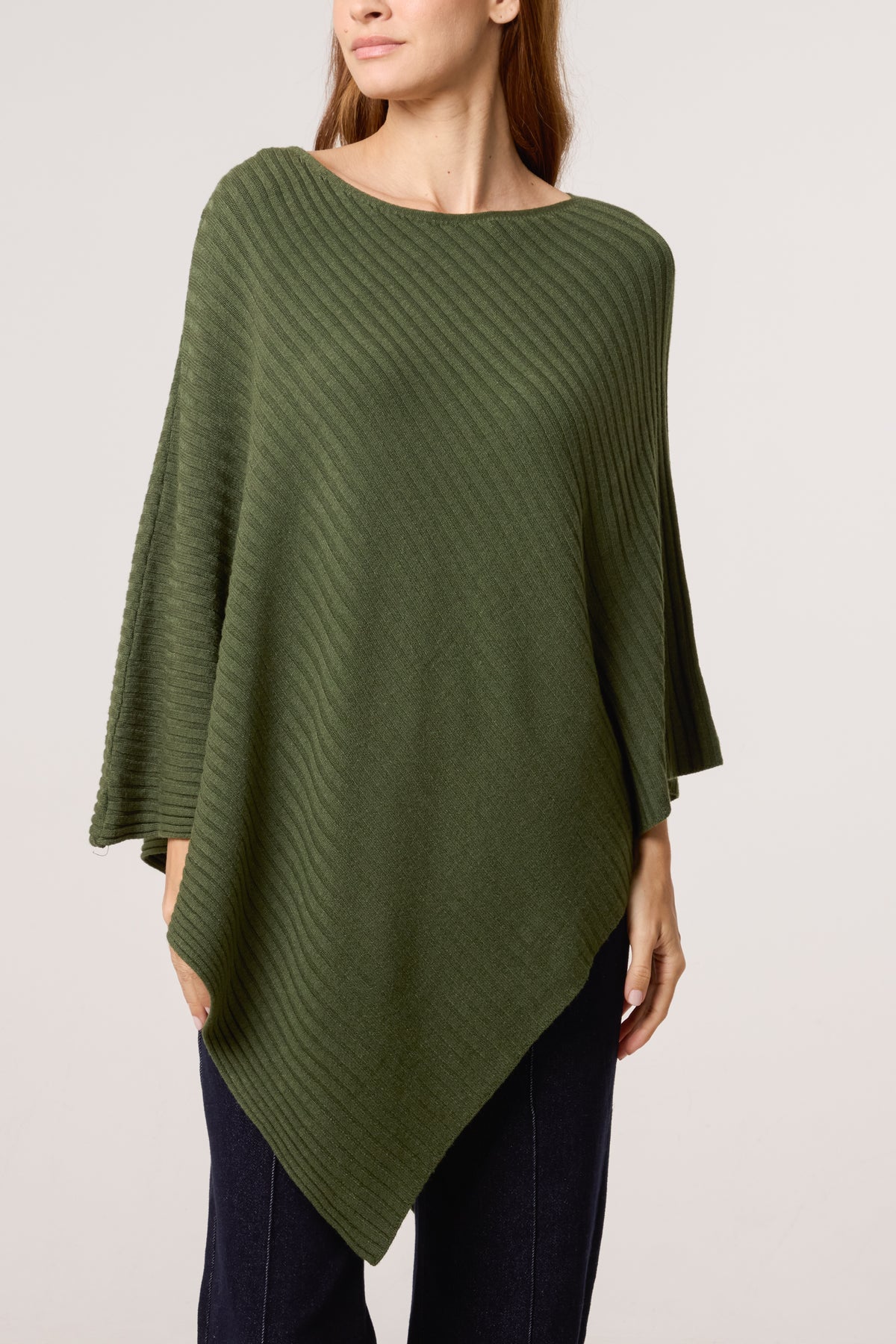 Asymmetric Ribbed Knit Poncho