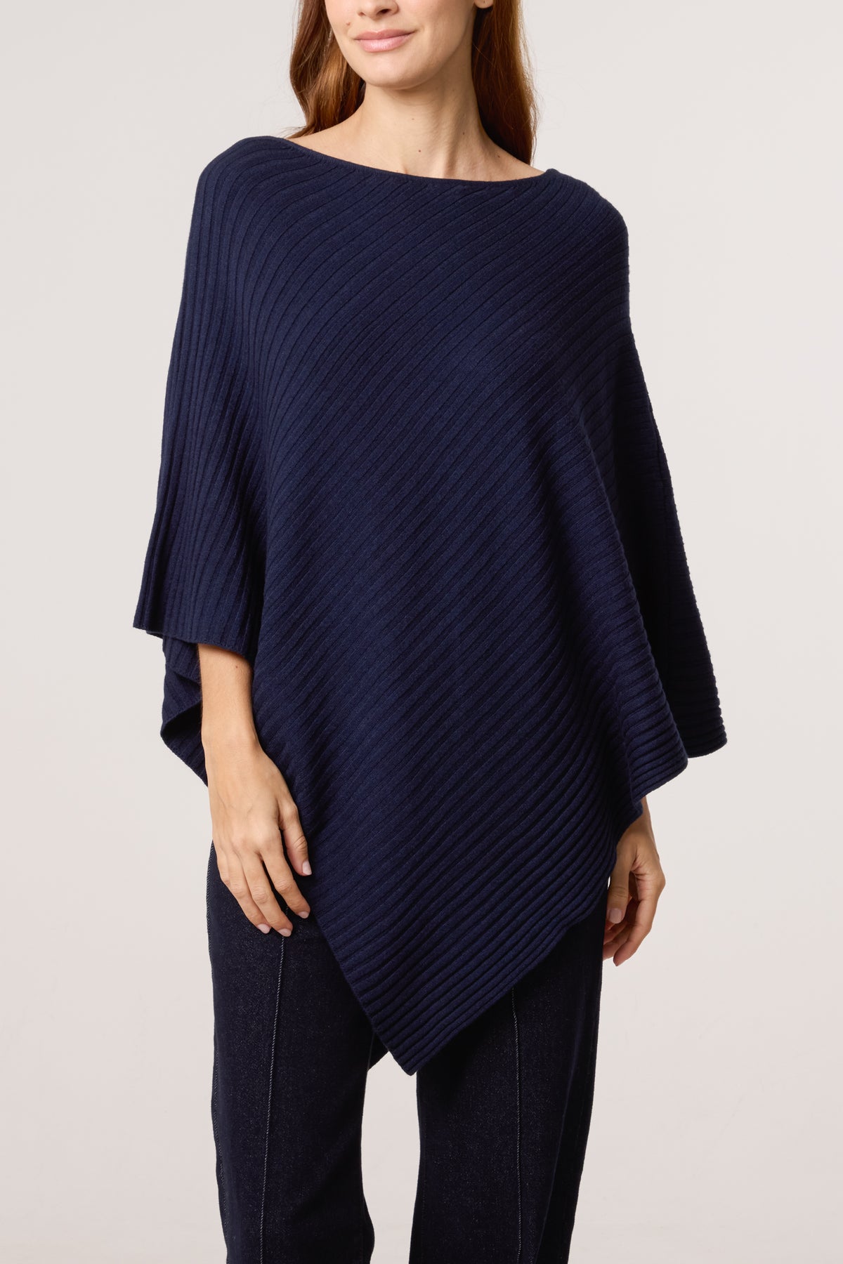 Asymmetric Ribbed Knit Poncho