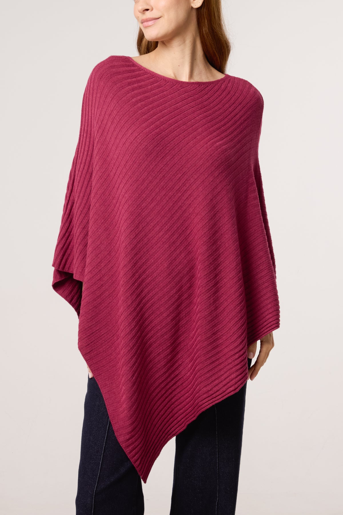 Asymmetric Ribbed Knit Poncho