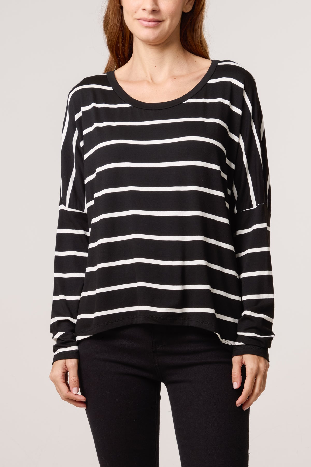 Scoop Neck Long Sleeve Stripe Top