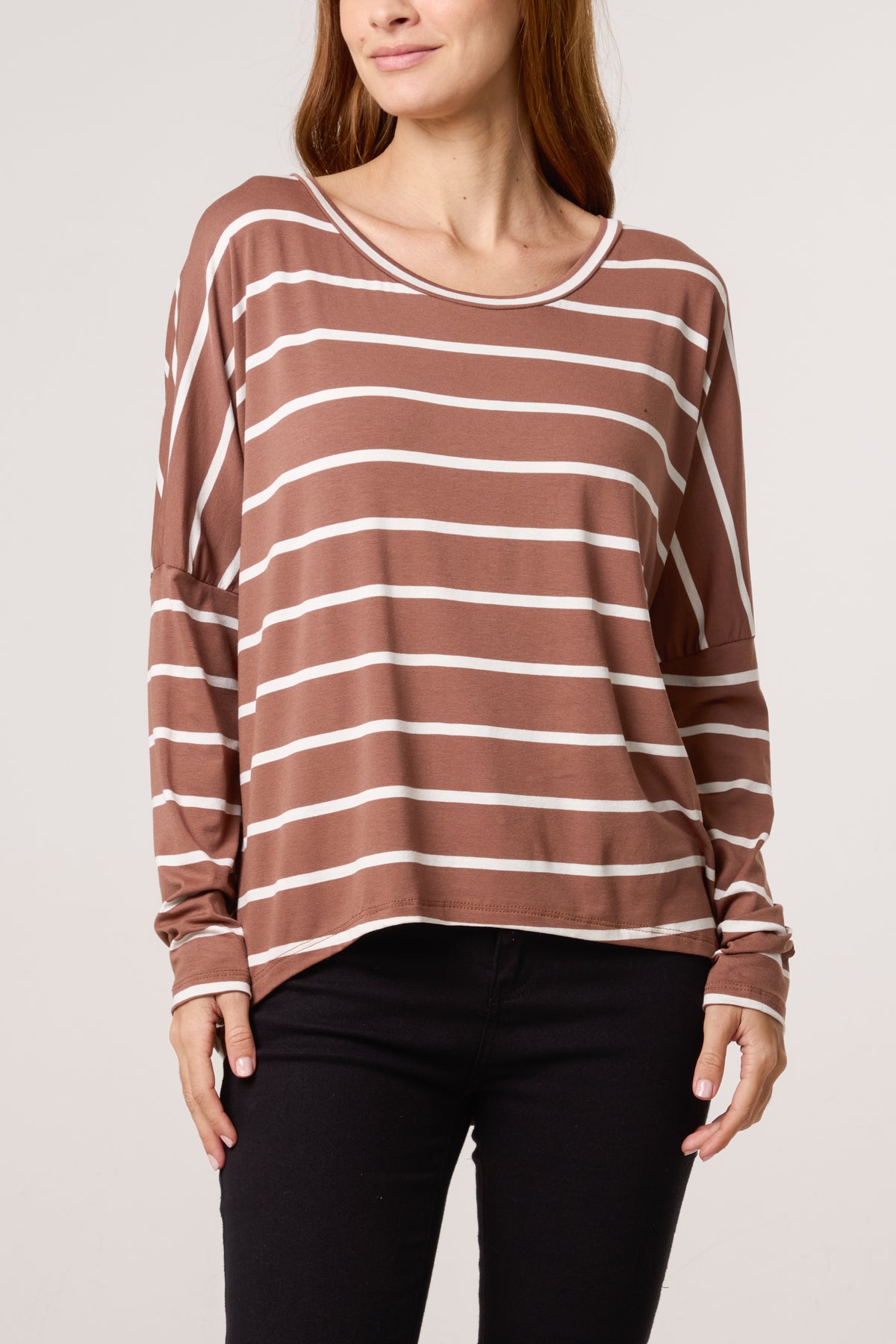 Scoop Neck Long Sleeve Stripe Top