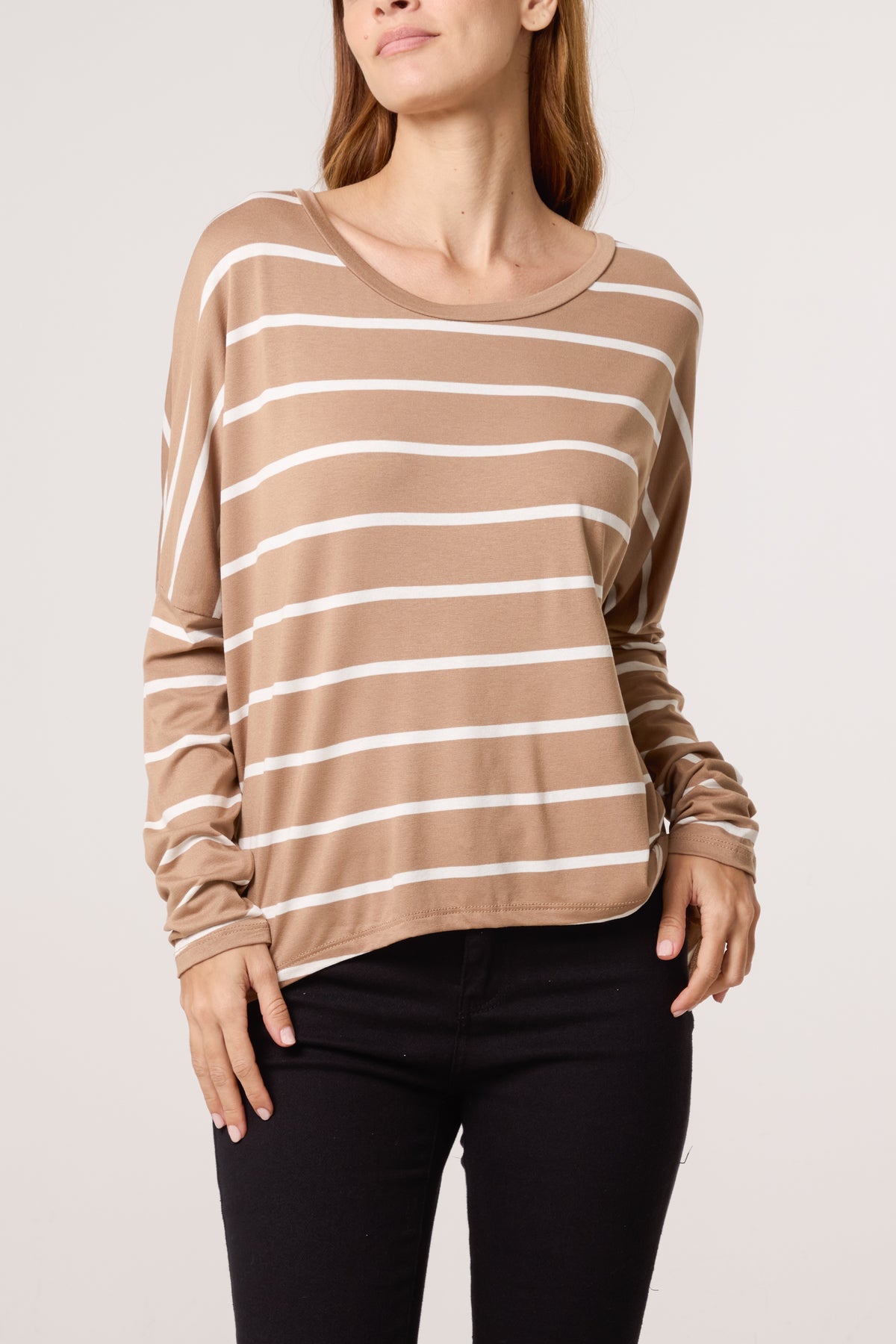 Scoop Neck Long Sleeve Stripe Top