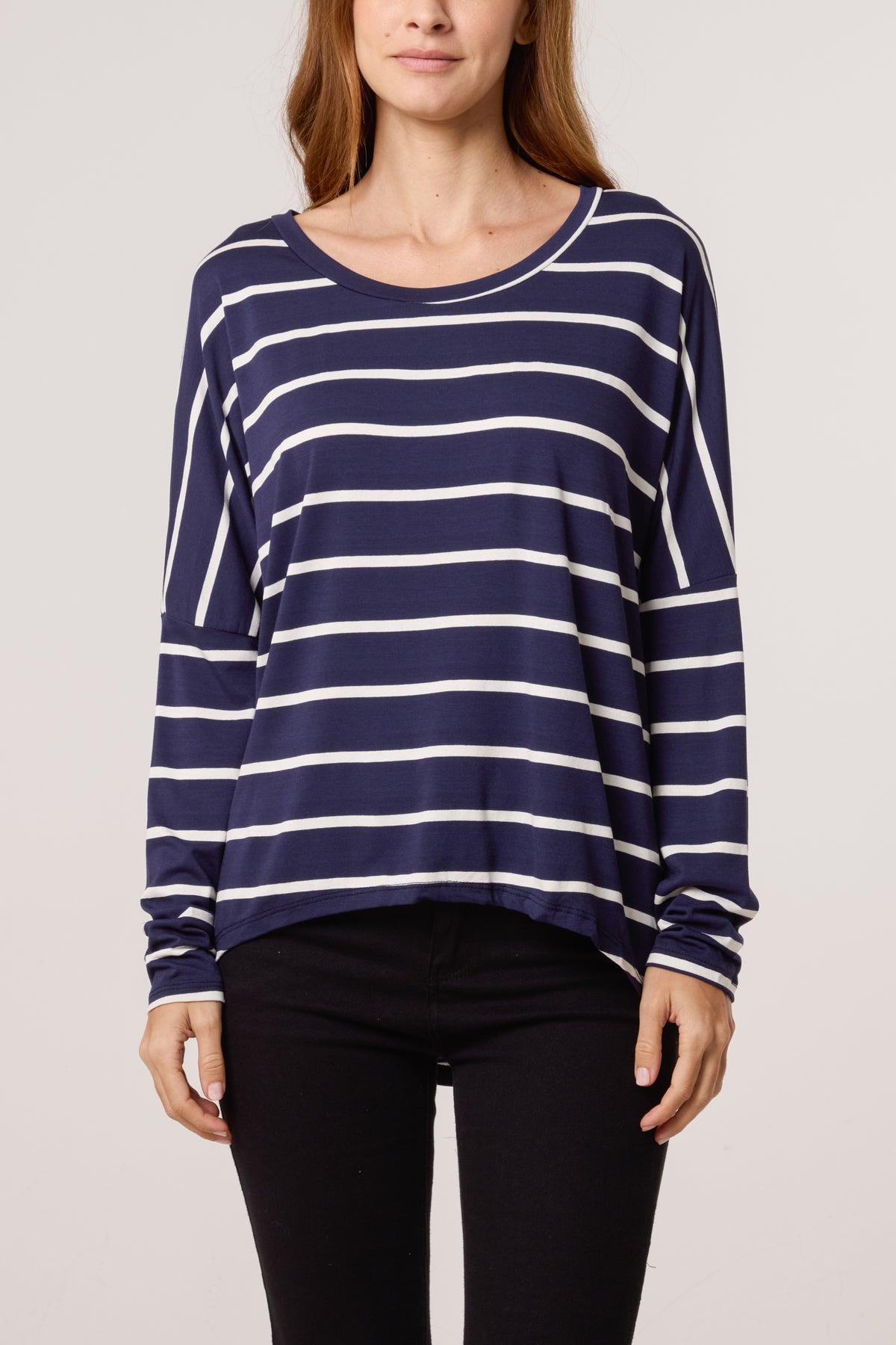 Scoop Neck Long Sleeve Stripe Top