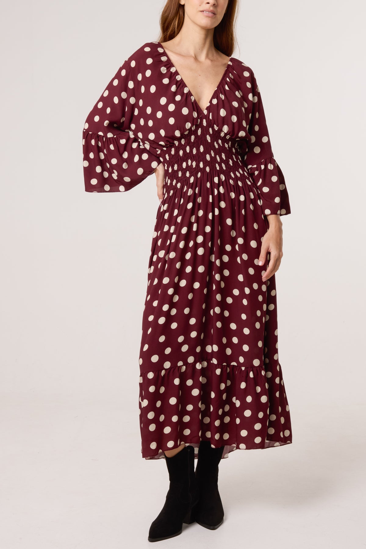 Polka Dot Shirred Waist Dress