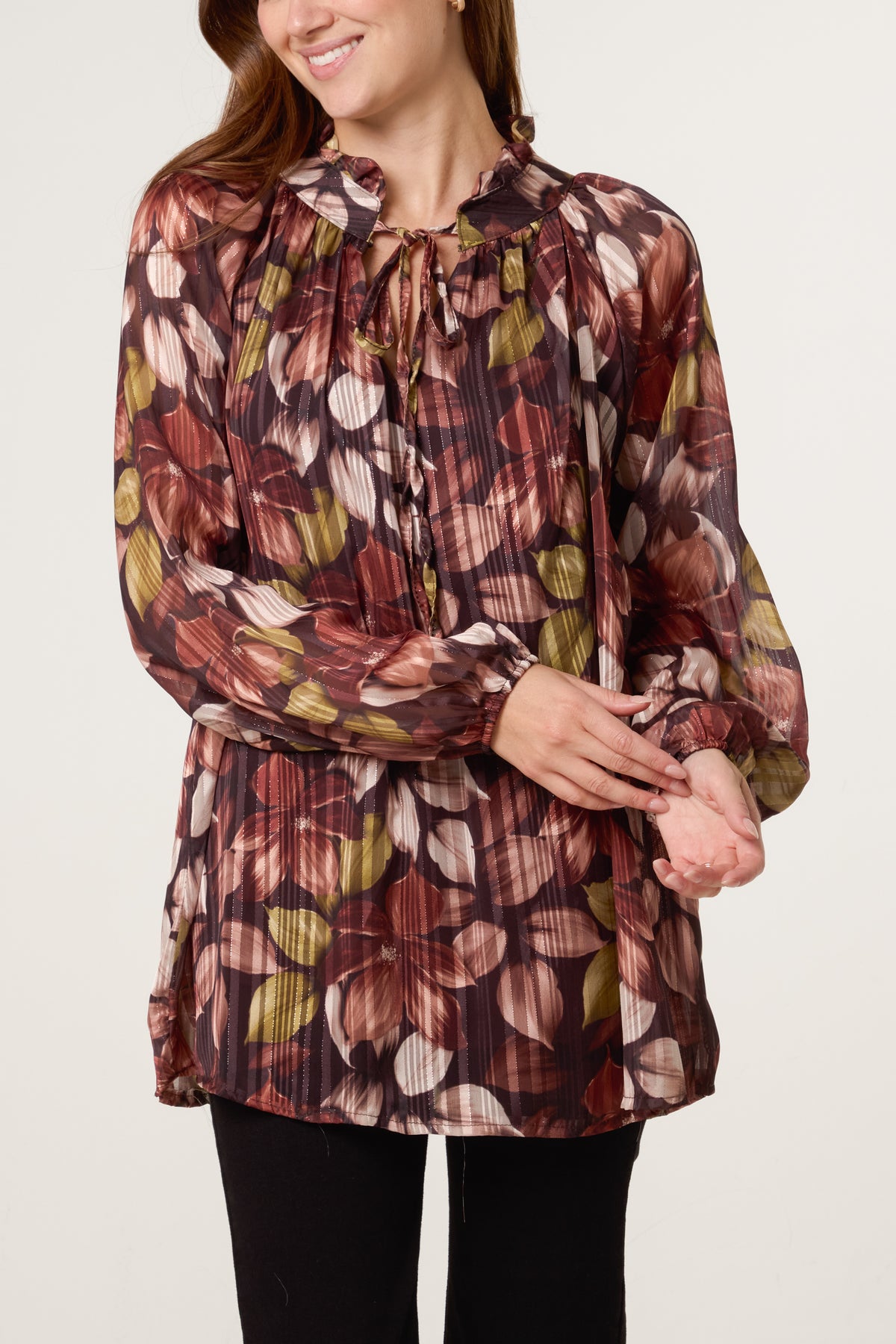Lurex Floral High Neck Blouse