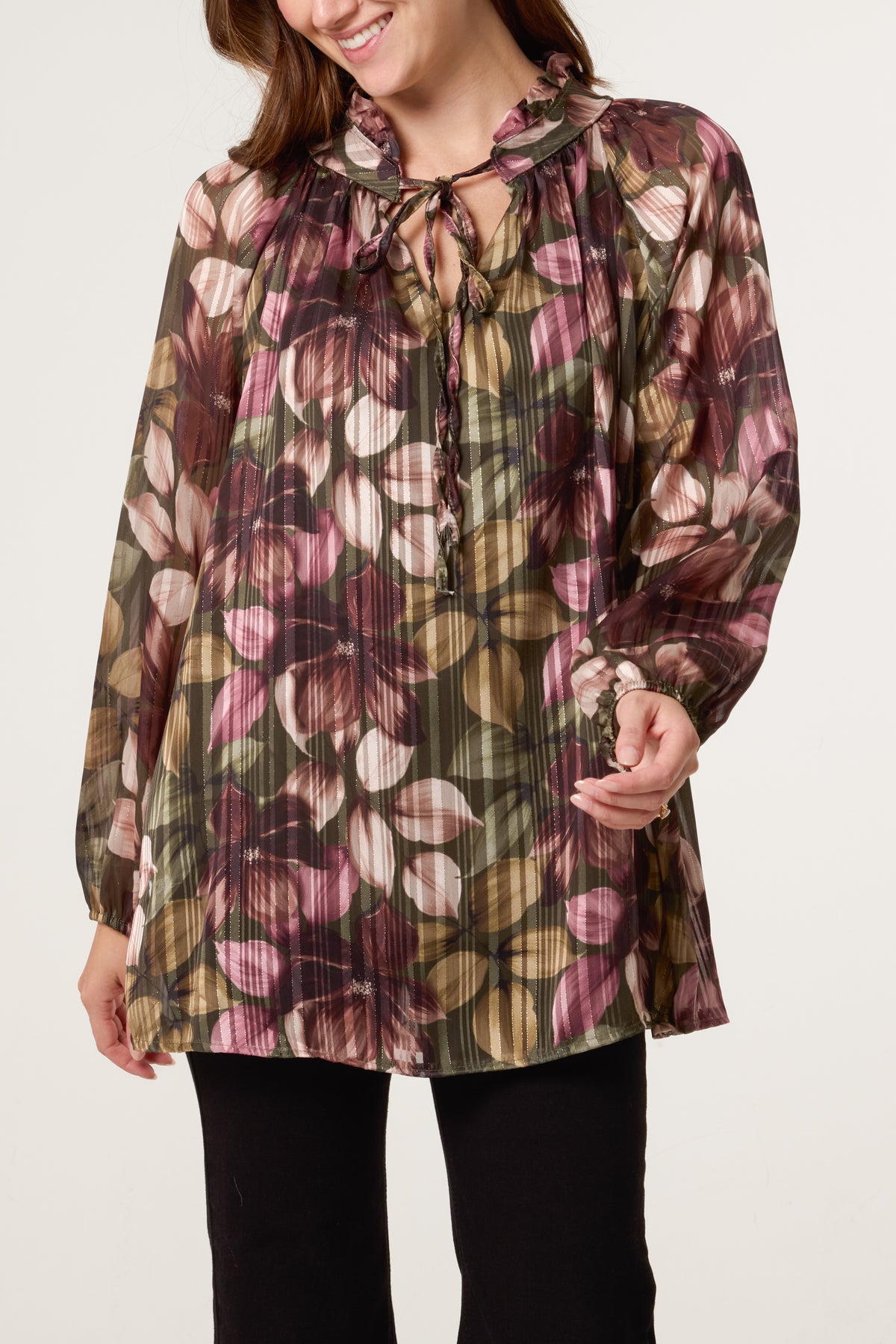Lurex Floral High Neck Blouse
