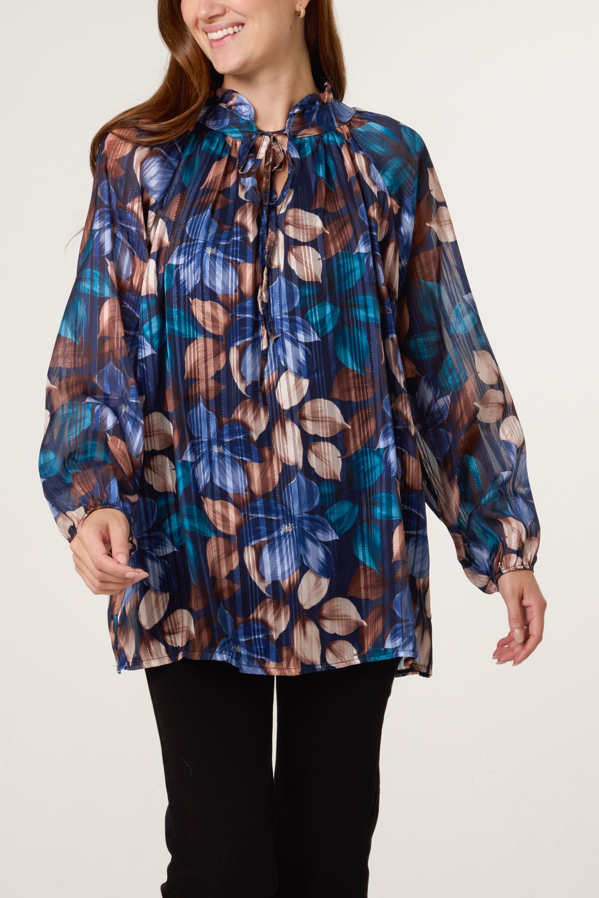 Lurex Floral High Neck Blouse