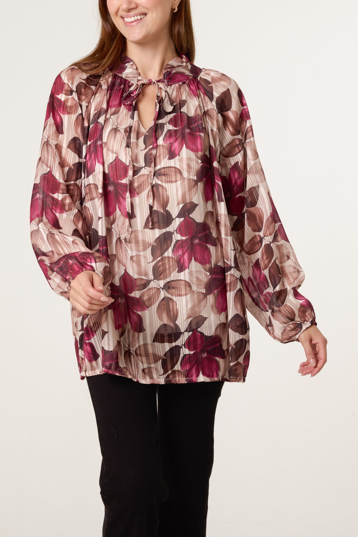 Lurex Floral High Neck Blouse