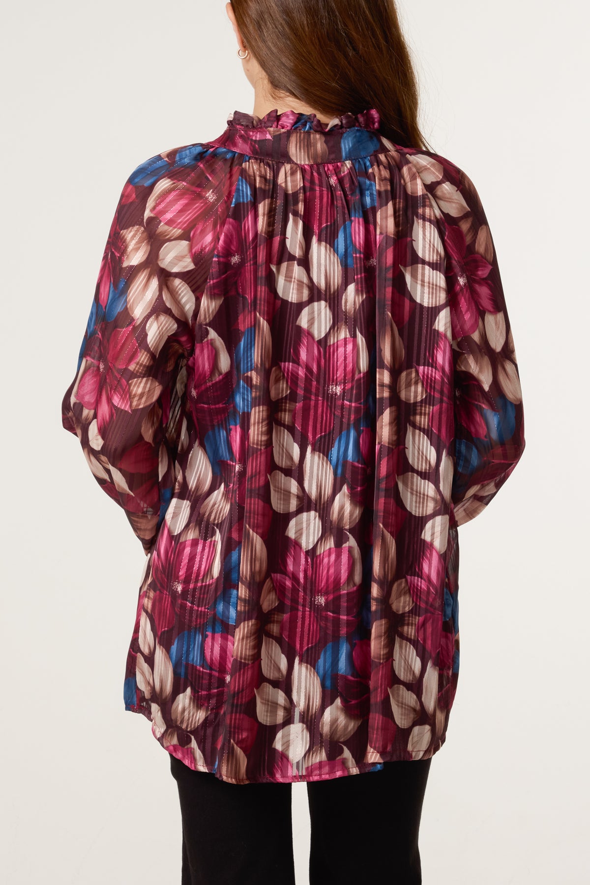 Lurex Floral High Neck Blouse