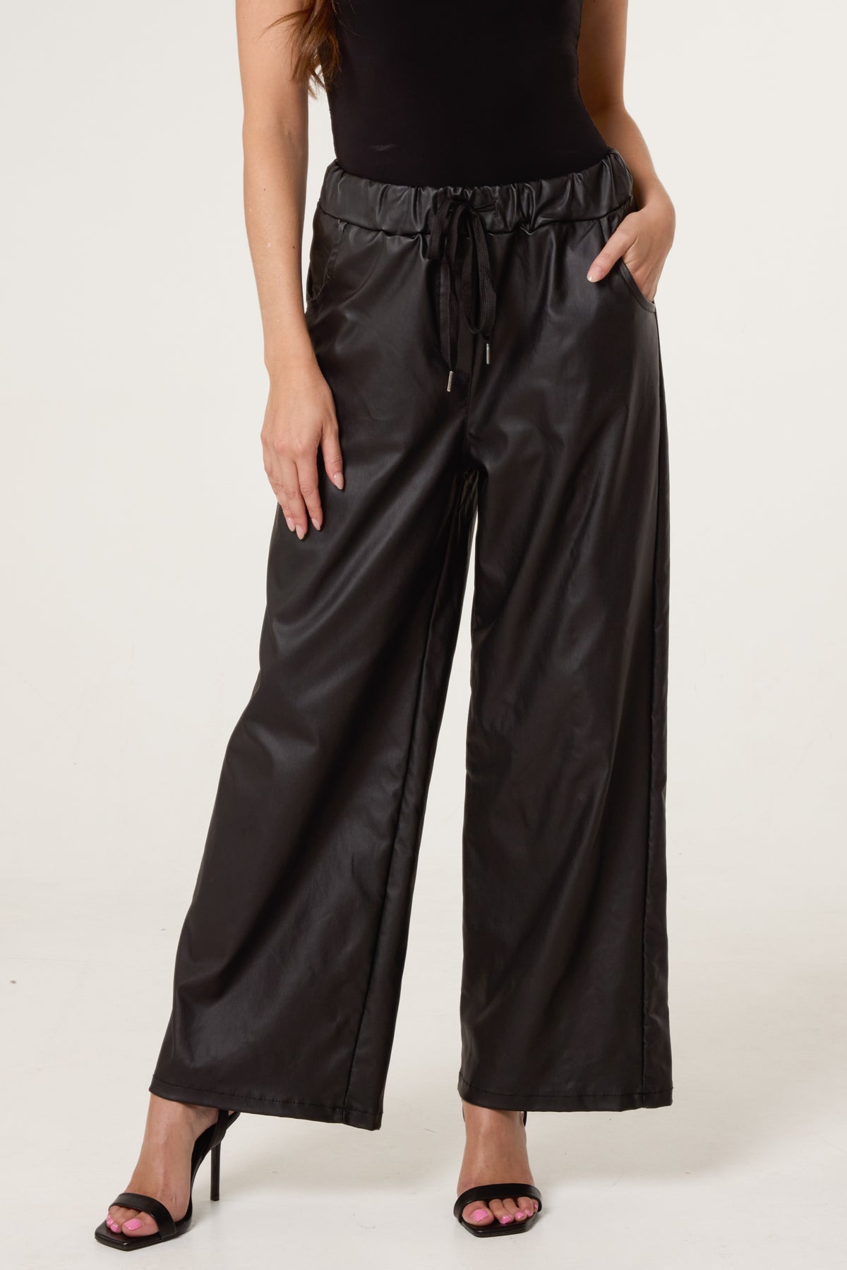 PU Coated Wide Leg Magic Trousers