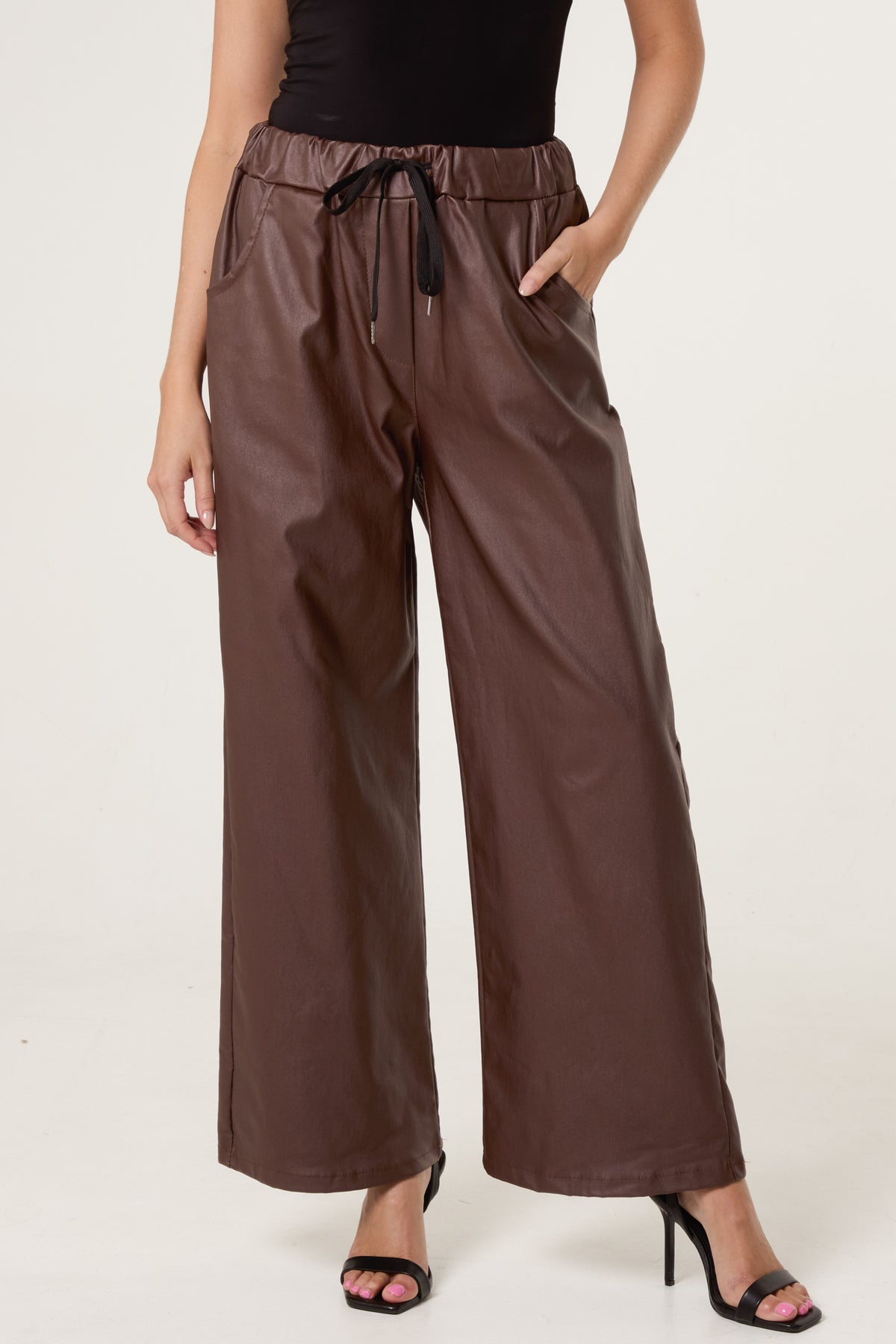 PU Coated Wide Leg Magic Trousers