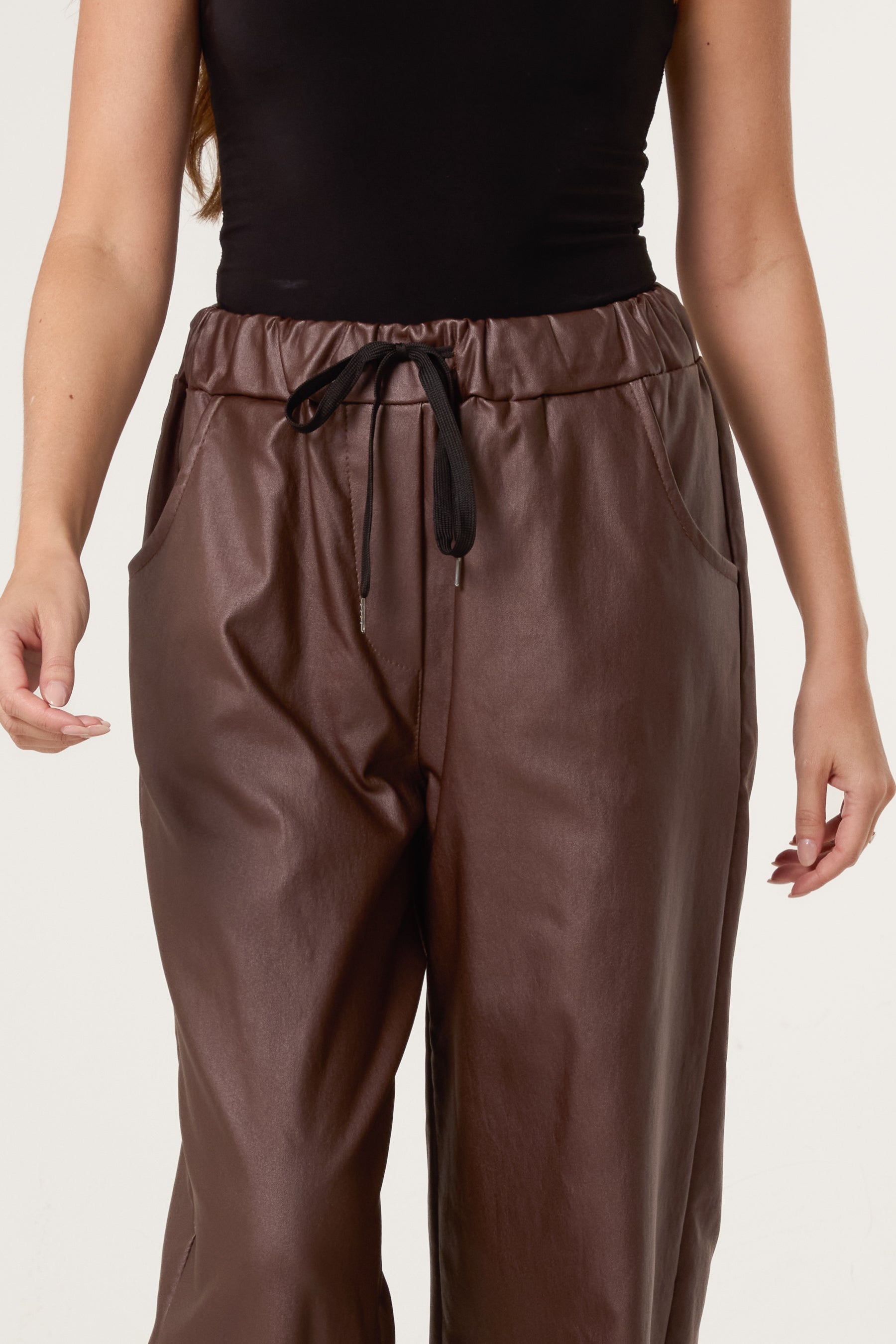 PU Coated Wide Leg Magic Trousers