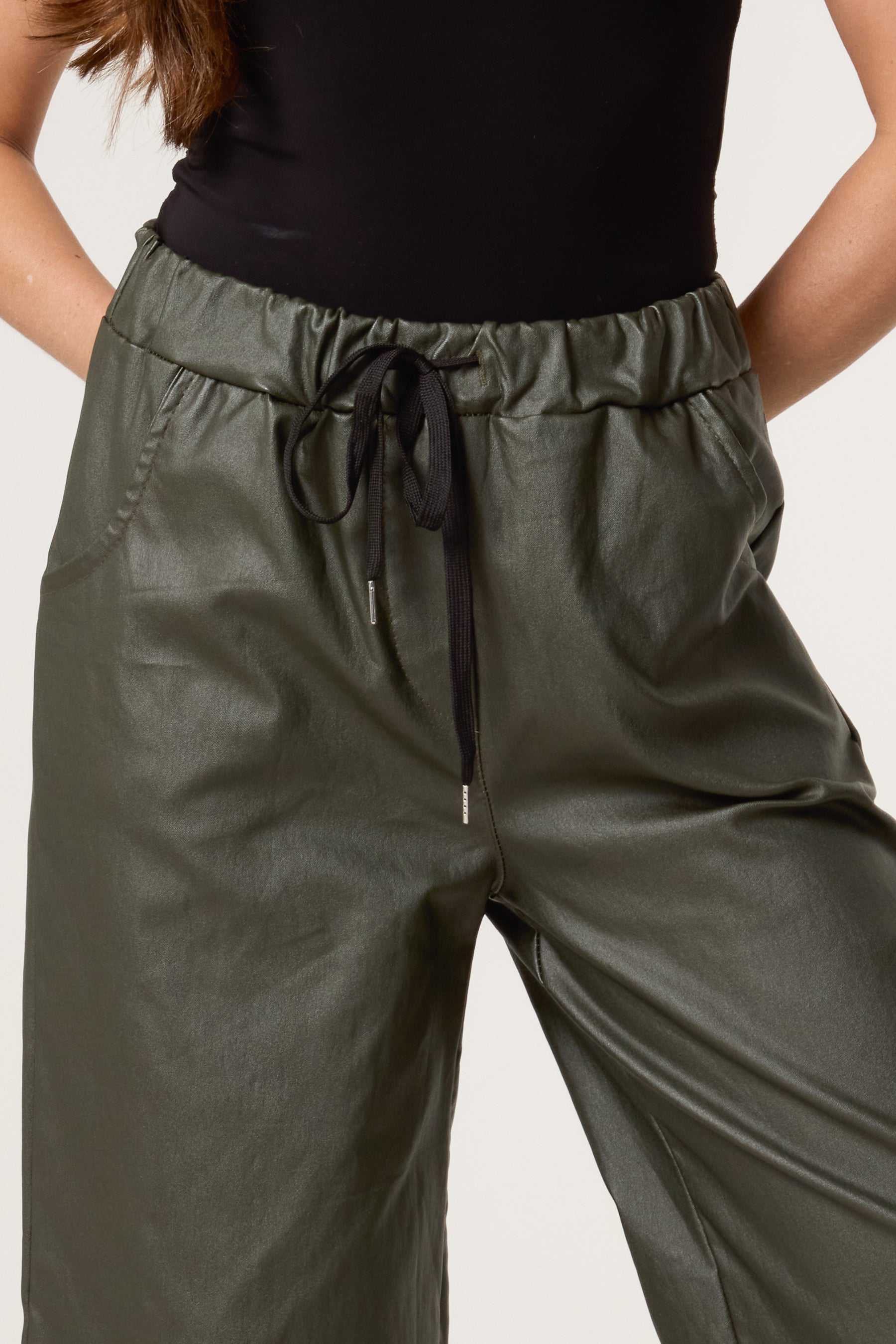 PU Coated Wide Leg Magic Trousers