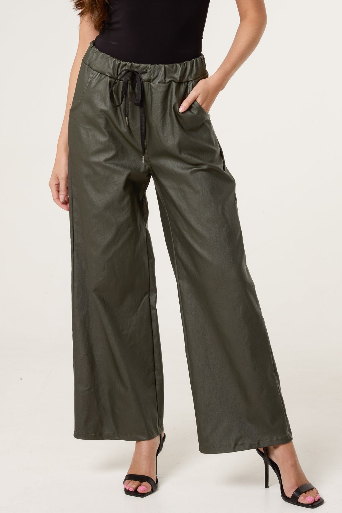 PU Coated Wide Leg Magic Trousers