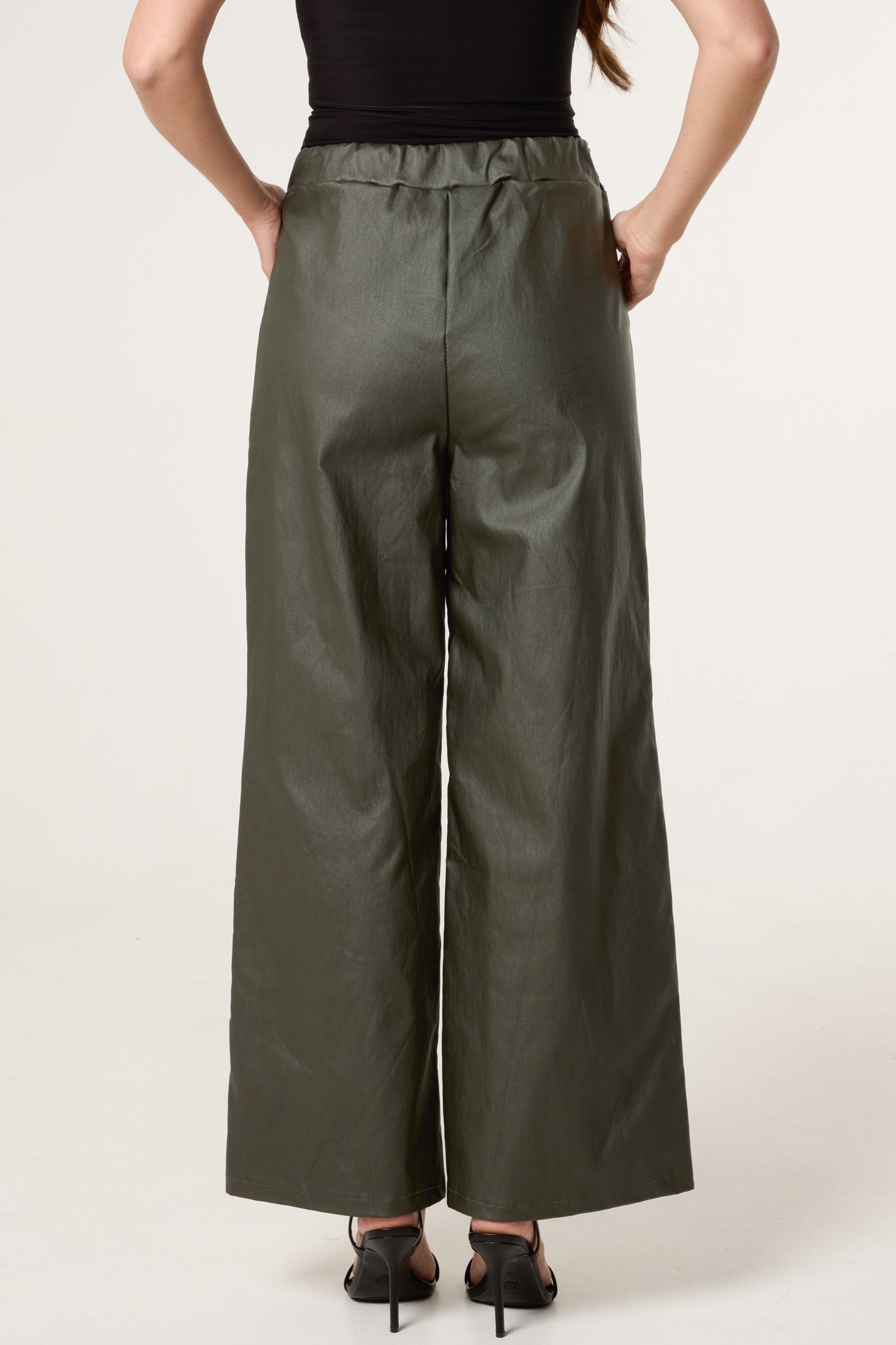 PU Coated Wide Leg Magic Trousers
