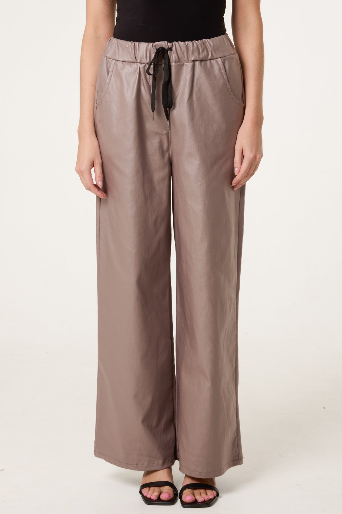 PU Coated Wide Leg Magic Trousers