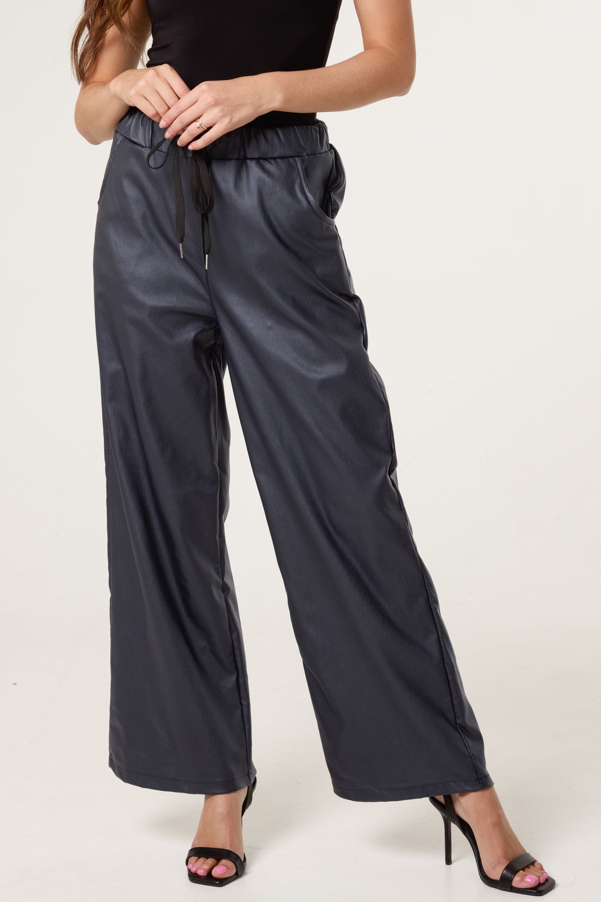 PU Coated Wide Leg Magic Trousers