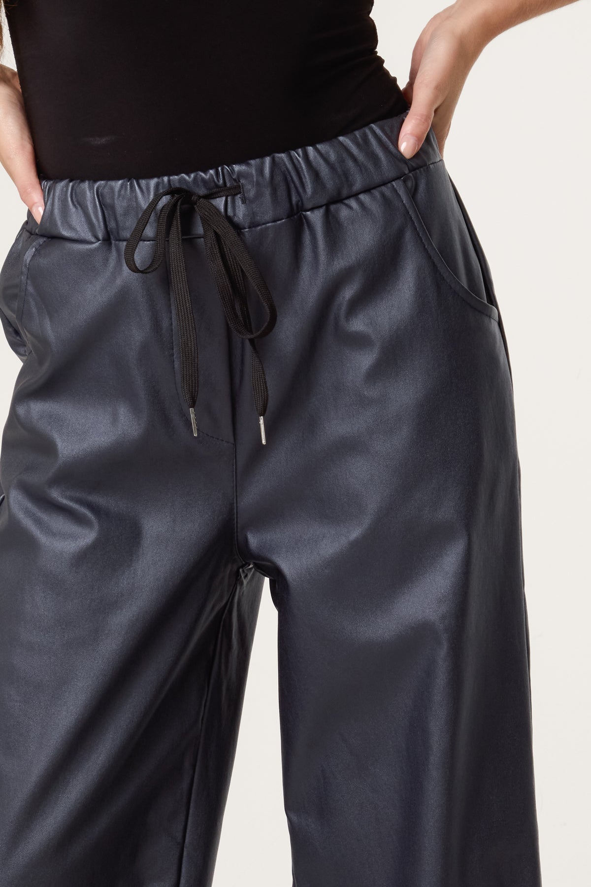 PU Coated Wide Leg Magic Trousers