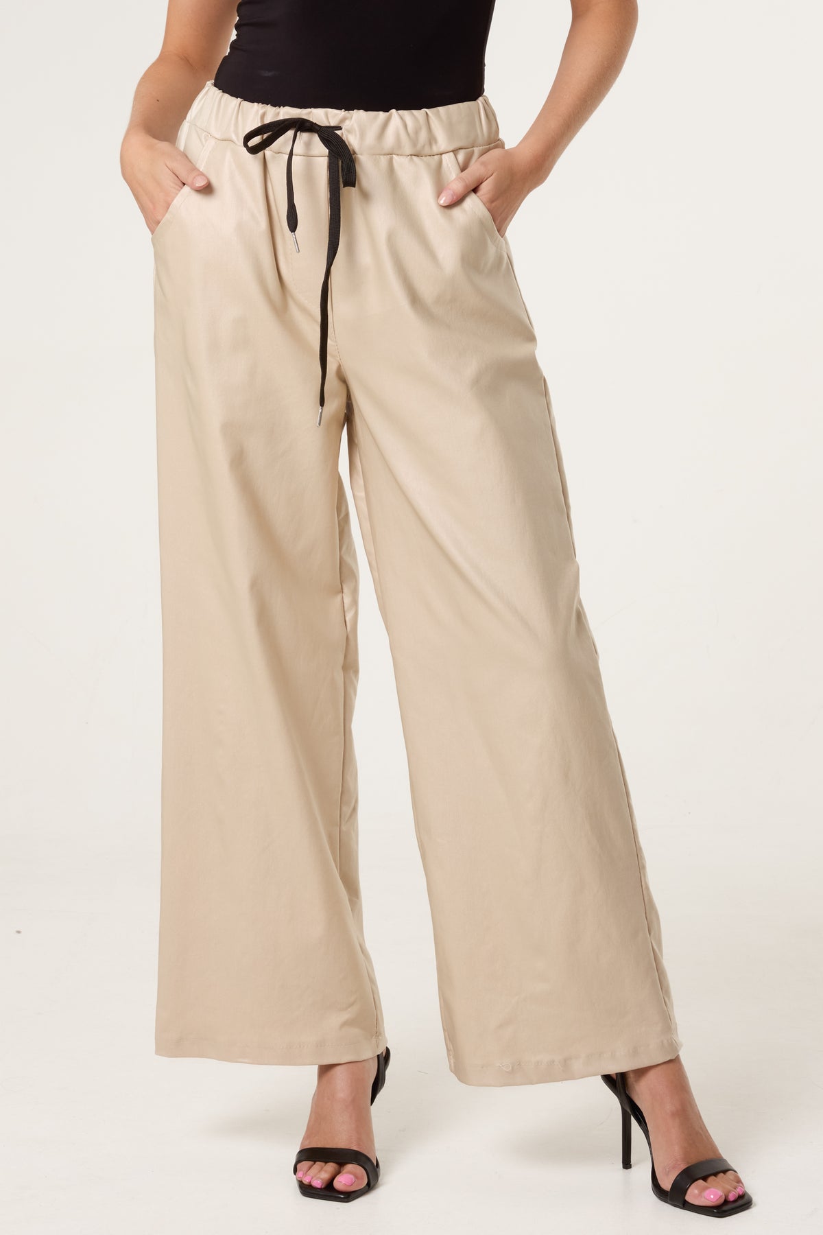 PU Coated Wide Leg Magic Trousers
