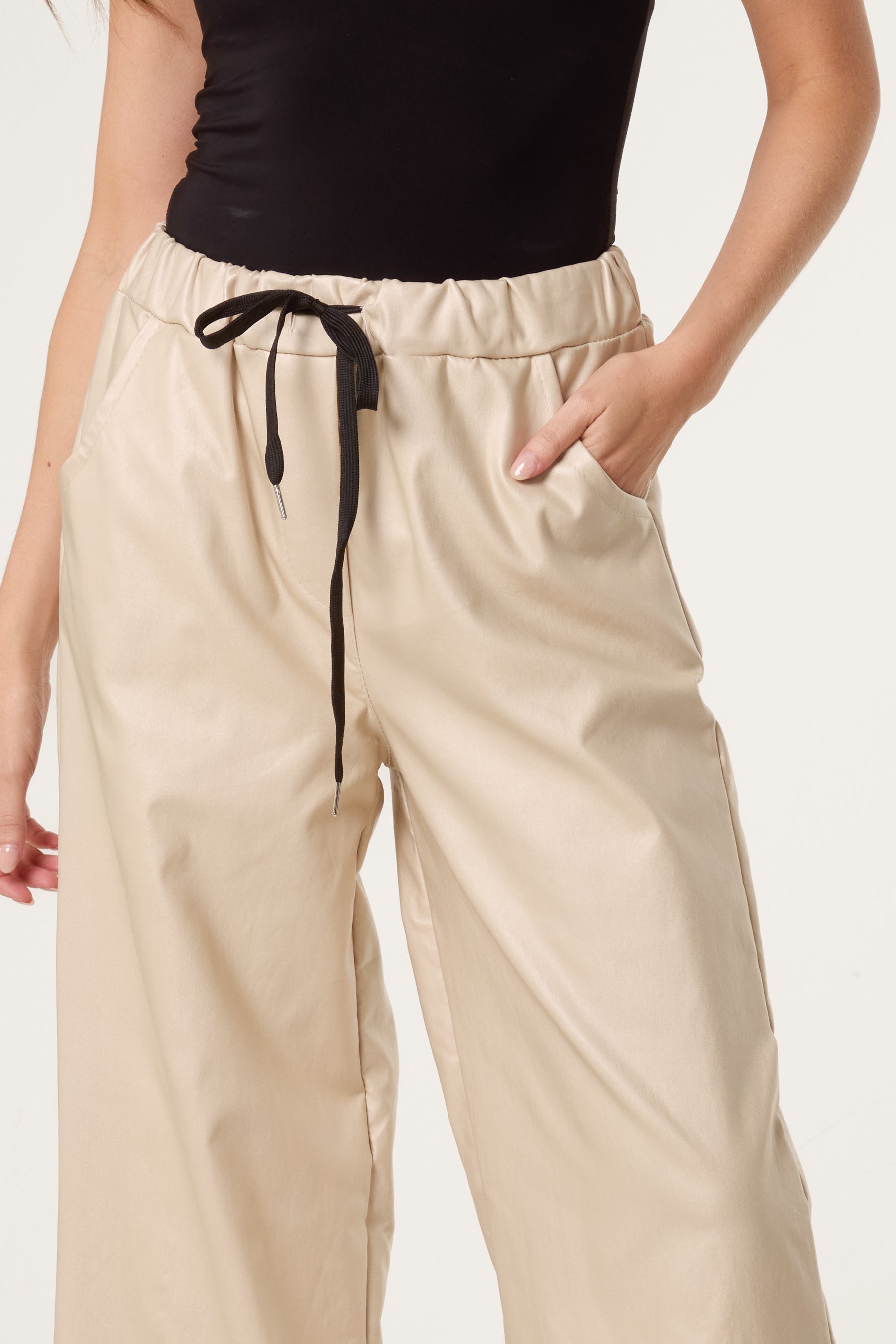 PU Coated Wide Leg Magic Trousers