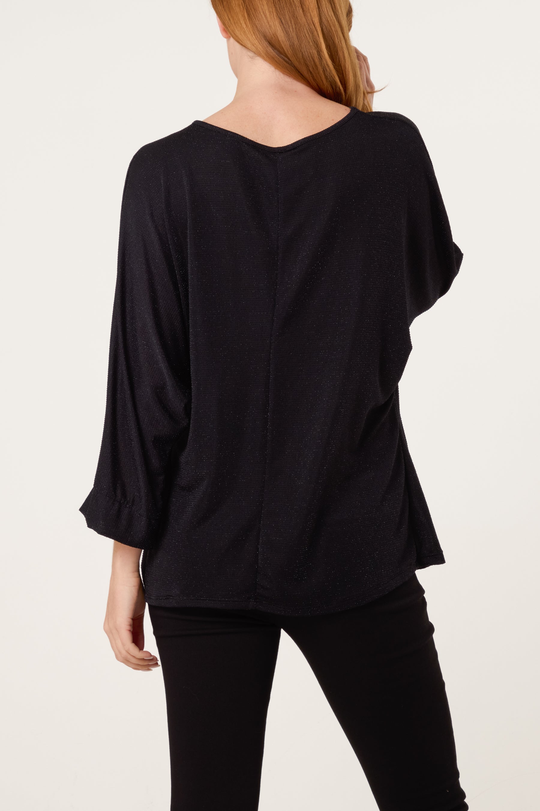 Glitter Lurex Side Gathered Blouse