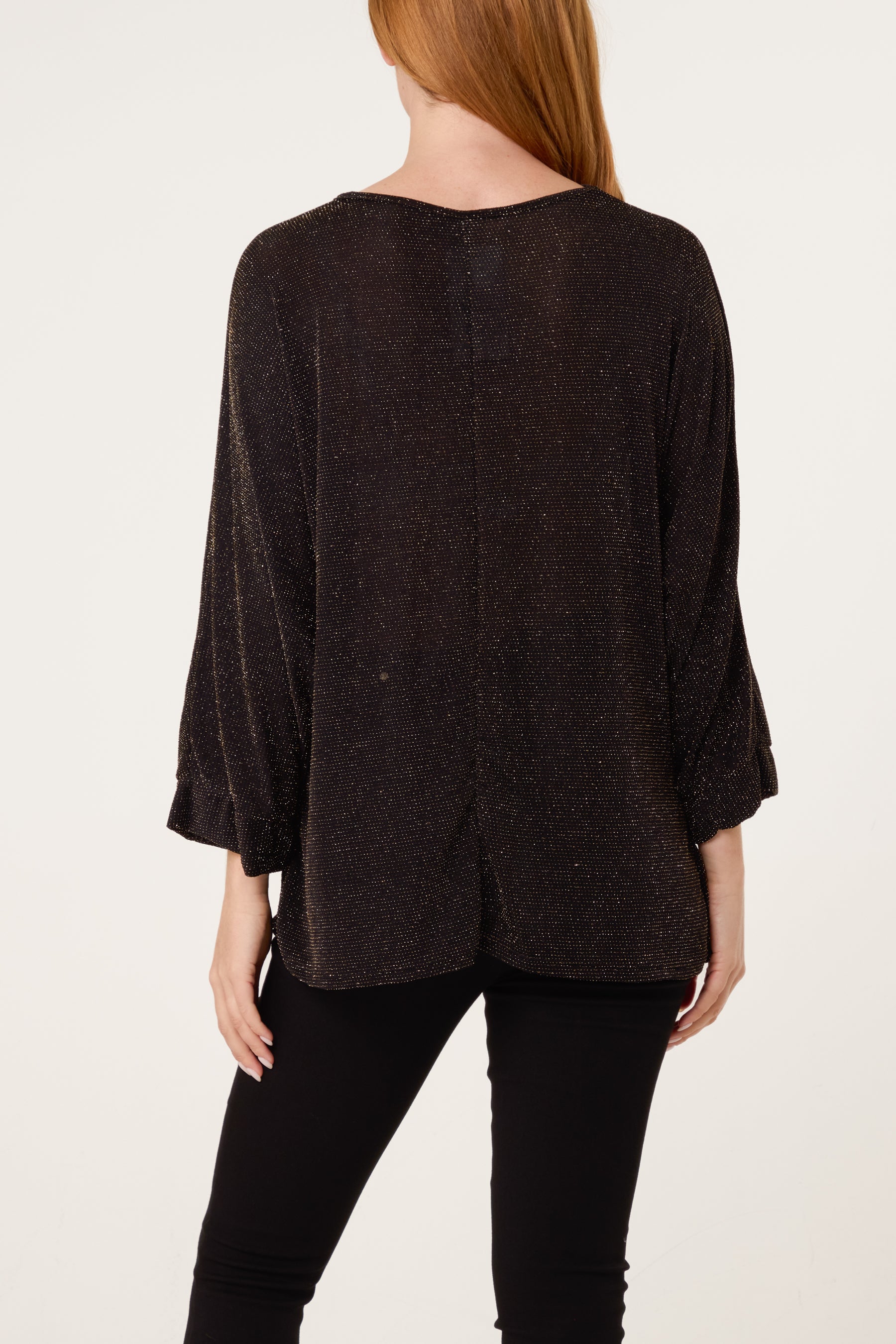 Glitter Lurex Side Gathered Blouse