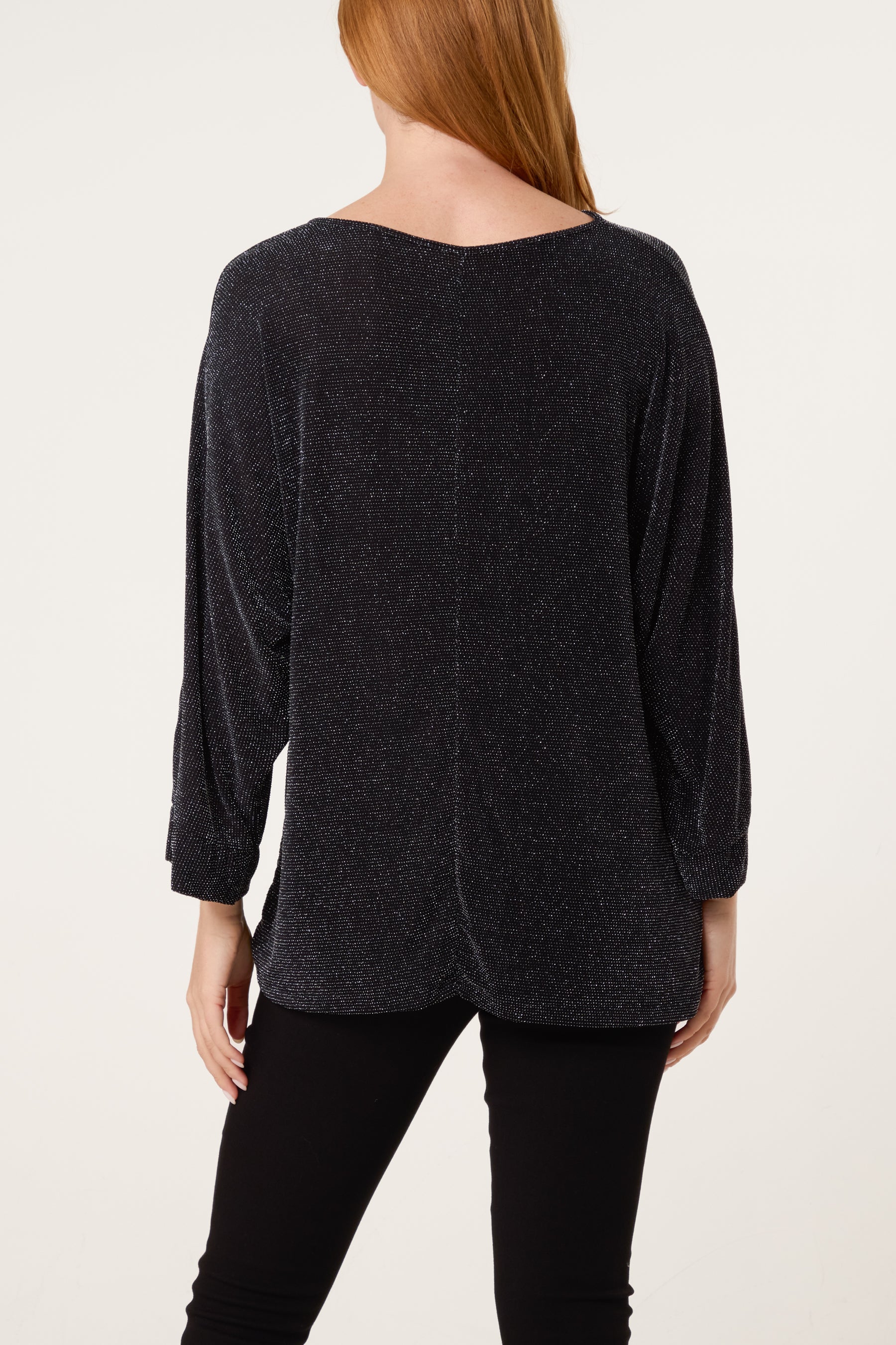 Glitter Lurex Side Gathered Blouse