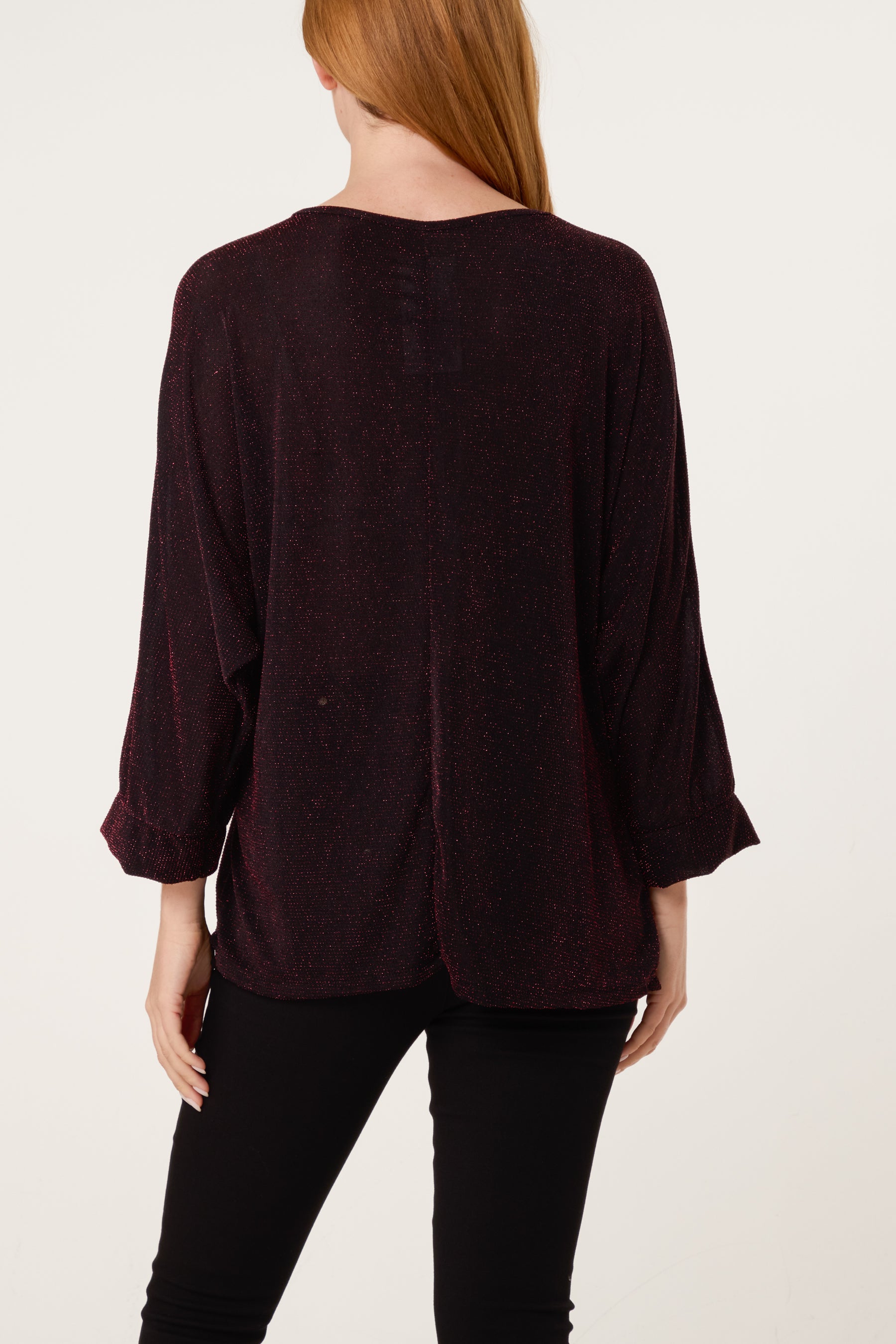 Glitter Lurex Side Gathered Blouse