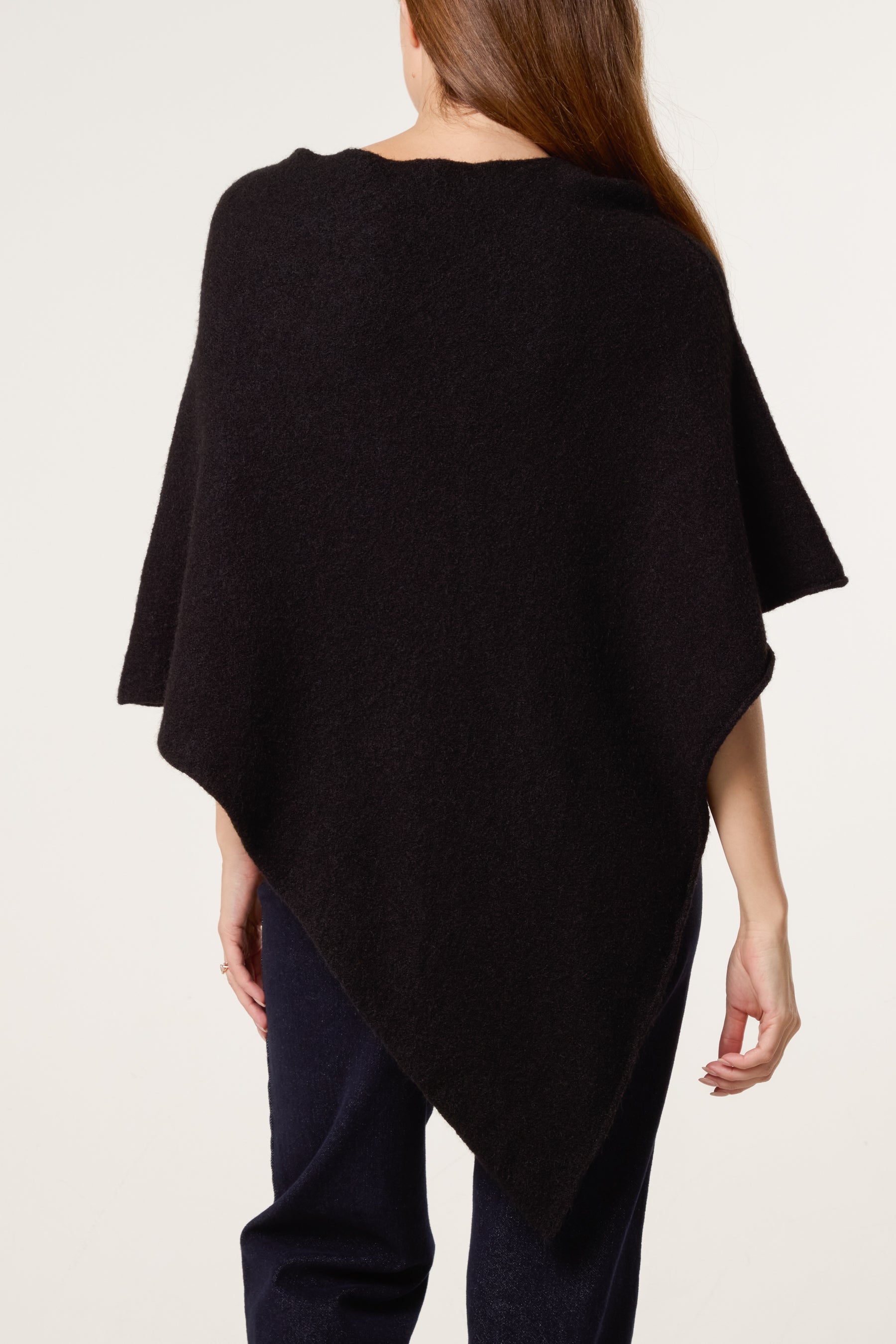 Boat Neck Asymmetric Hem Poncho