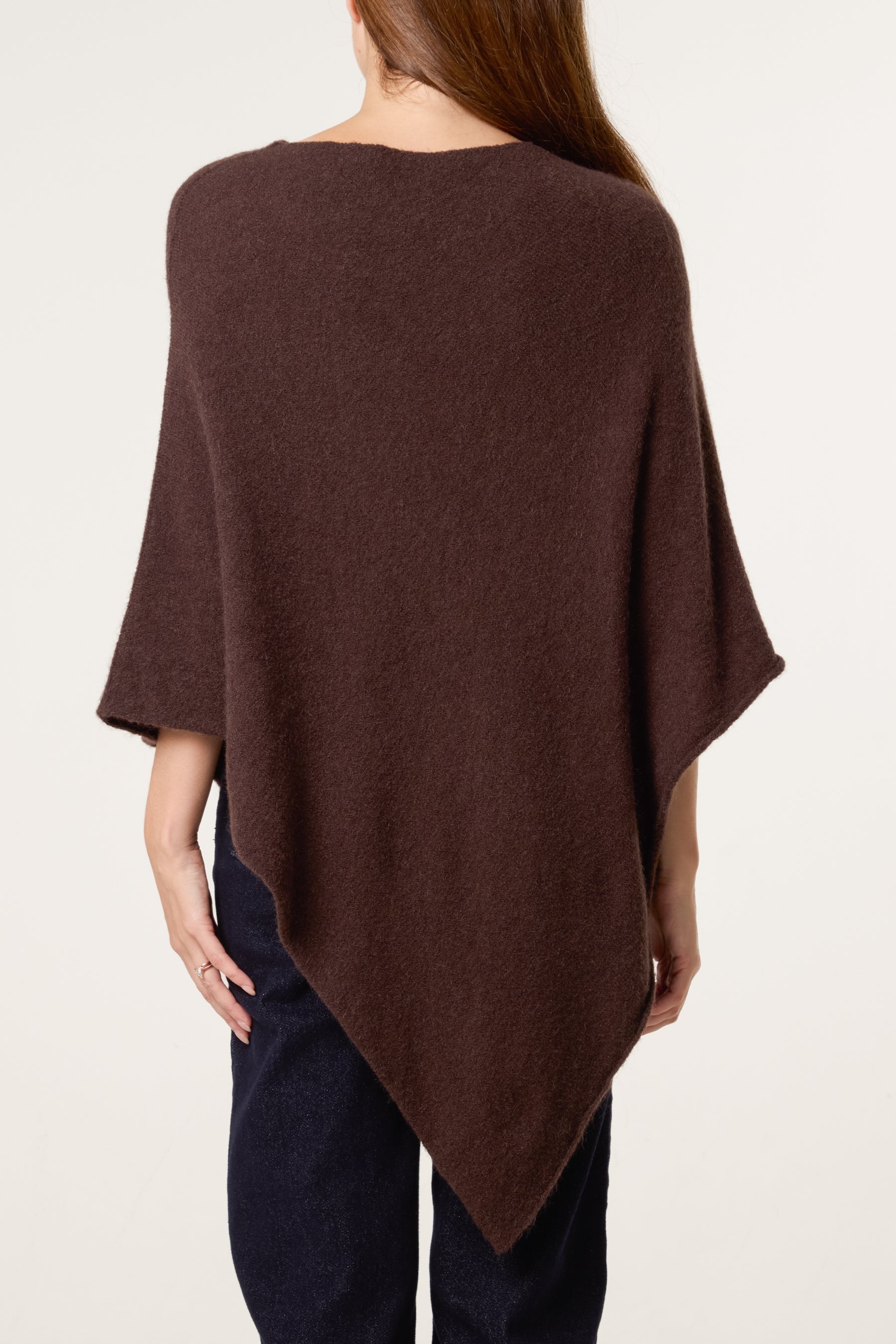 Boat Neck Asymmetric Hem Poncho