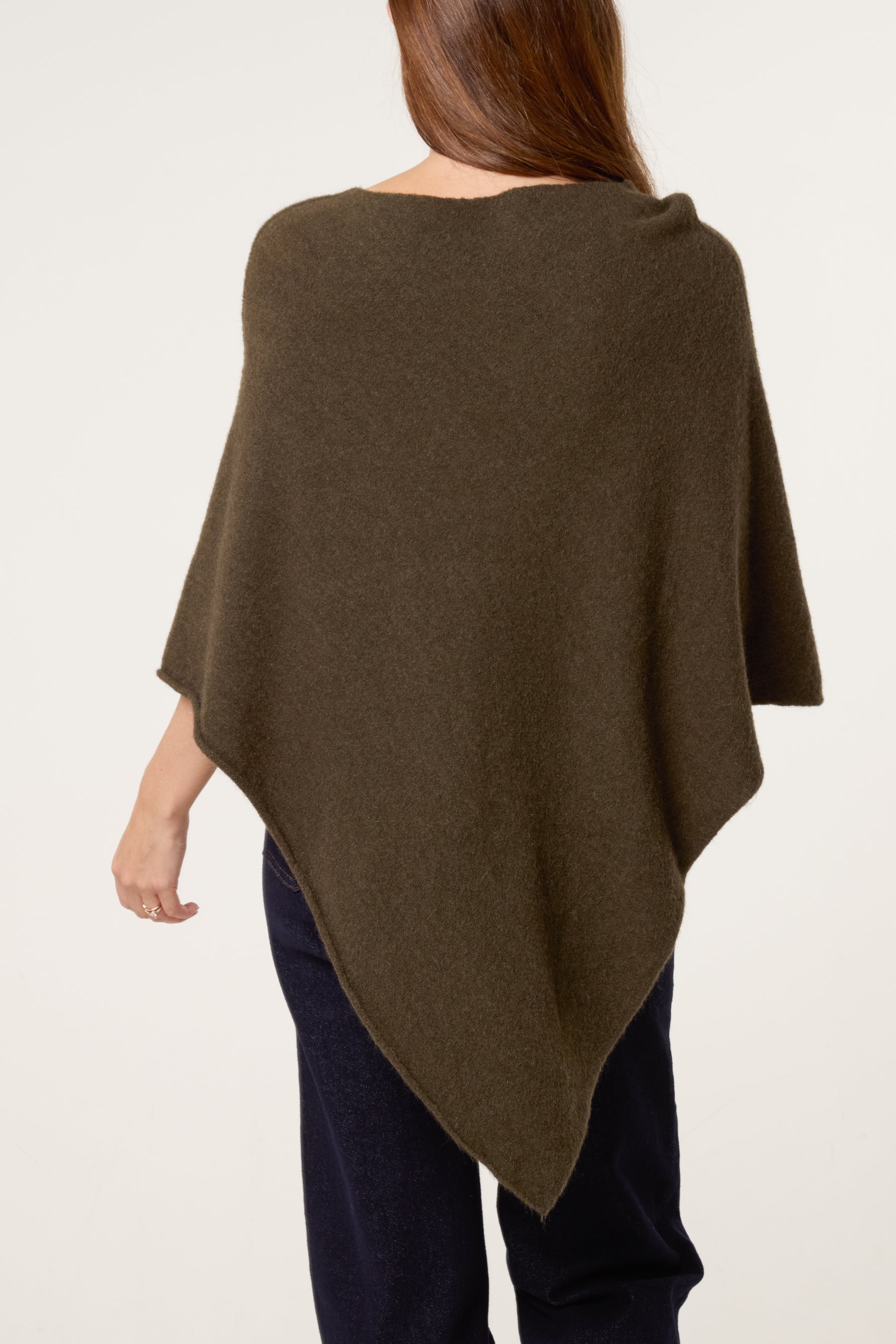 Boat Neck Asymmetric Hem Poncho
