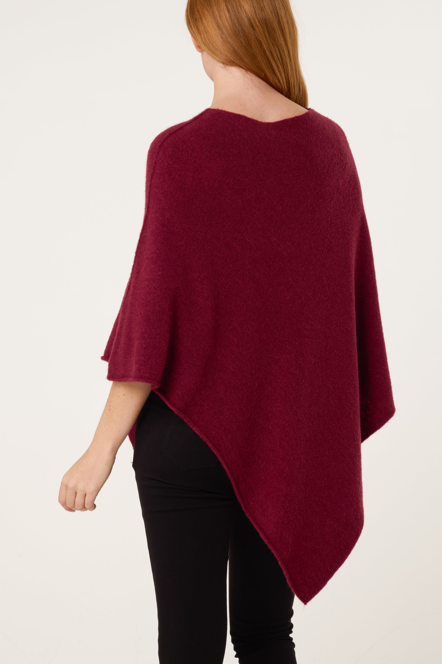 Boat Neck Asymmetric Hem Poncho