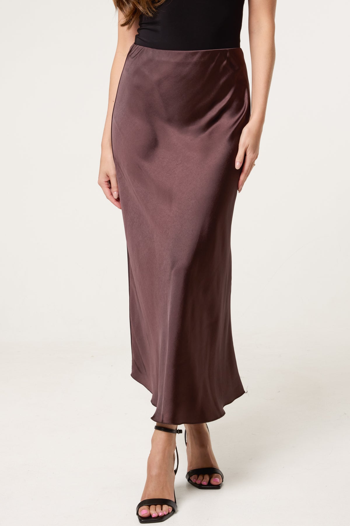 Bias Cut Satin Midi Skirt