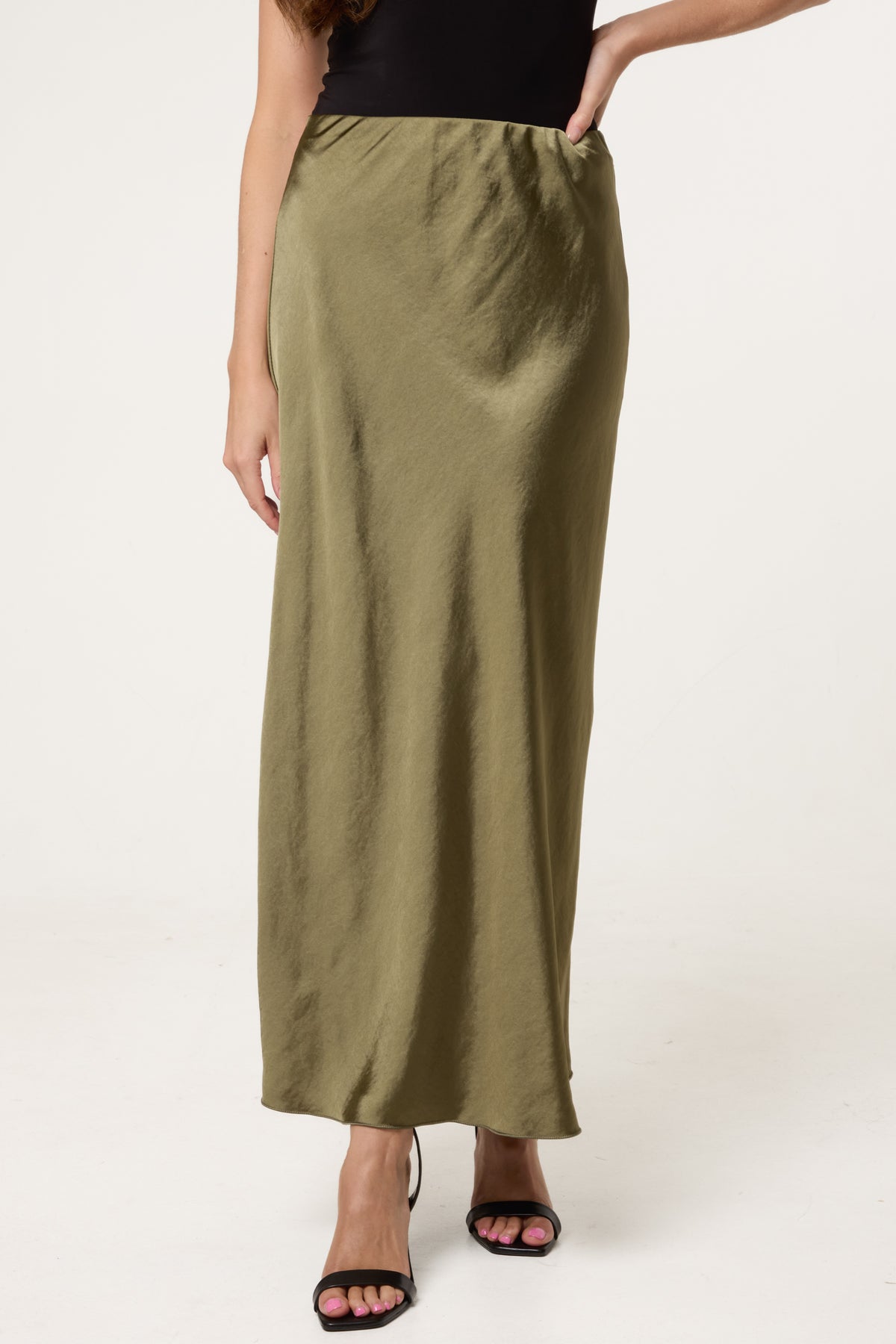Bias Cut Satin Midi Skirt