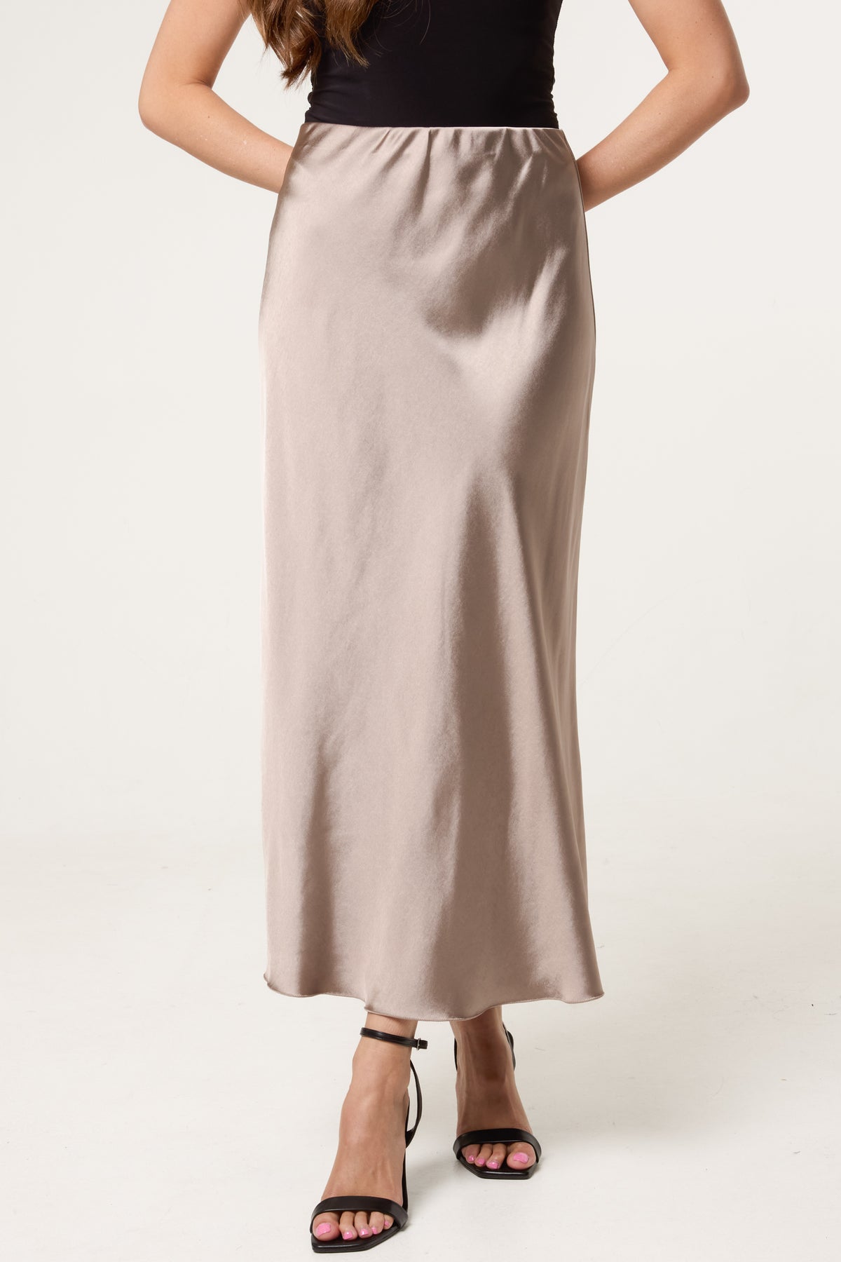 Bias Cut Satin Midi Skirt