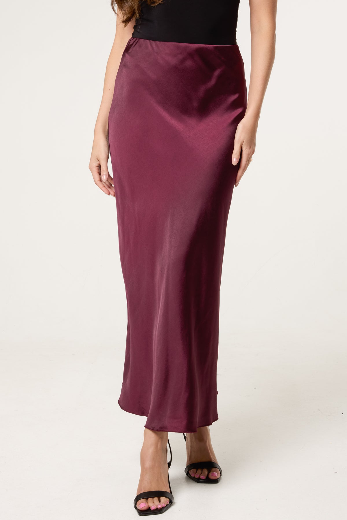 Bias Cut Satin Midi Skirt