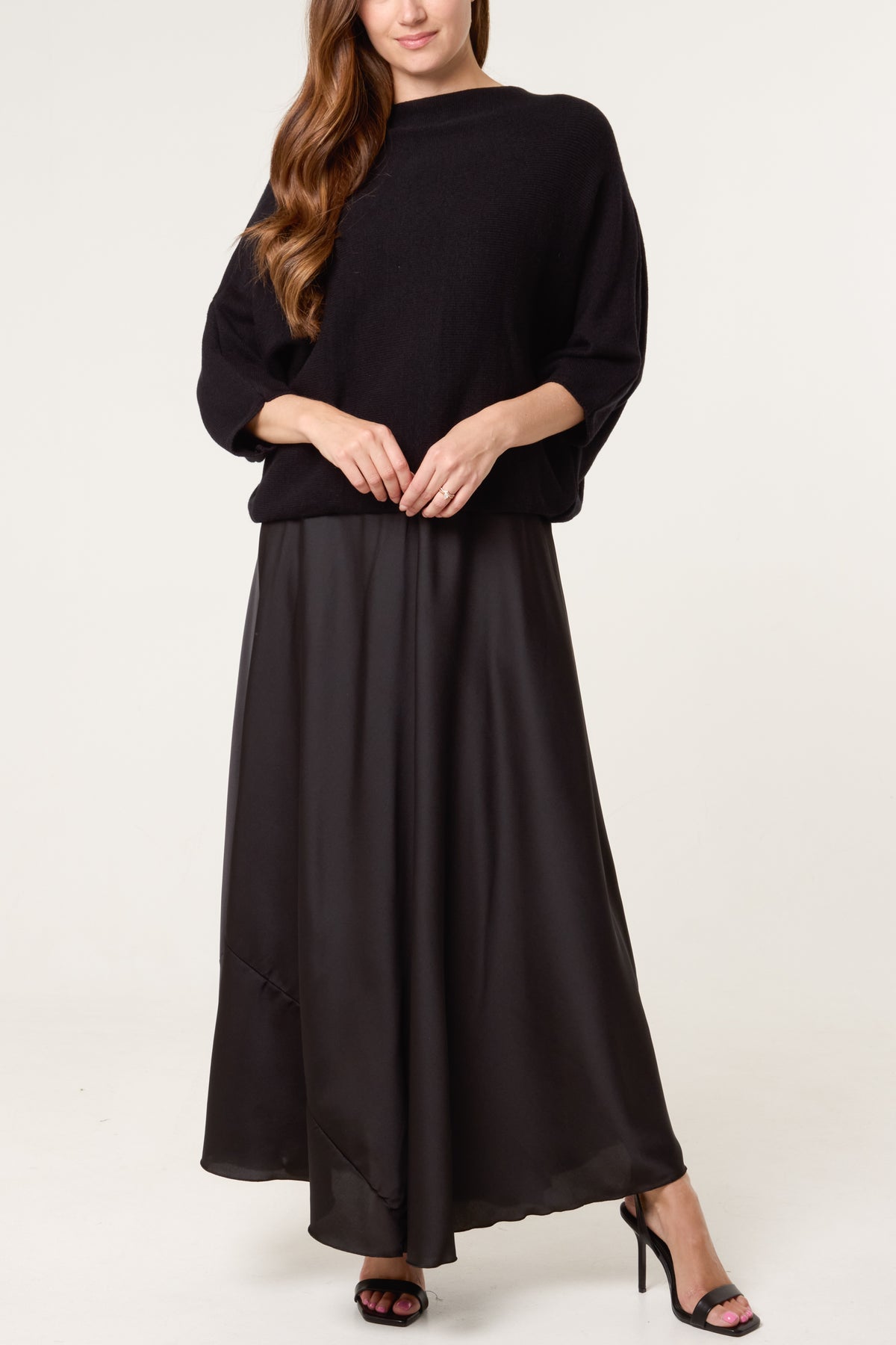 Open Knit Top & Satin Dress Set