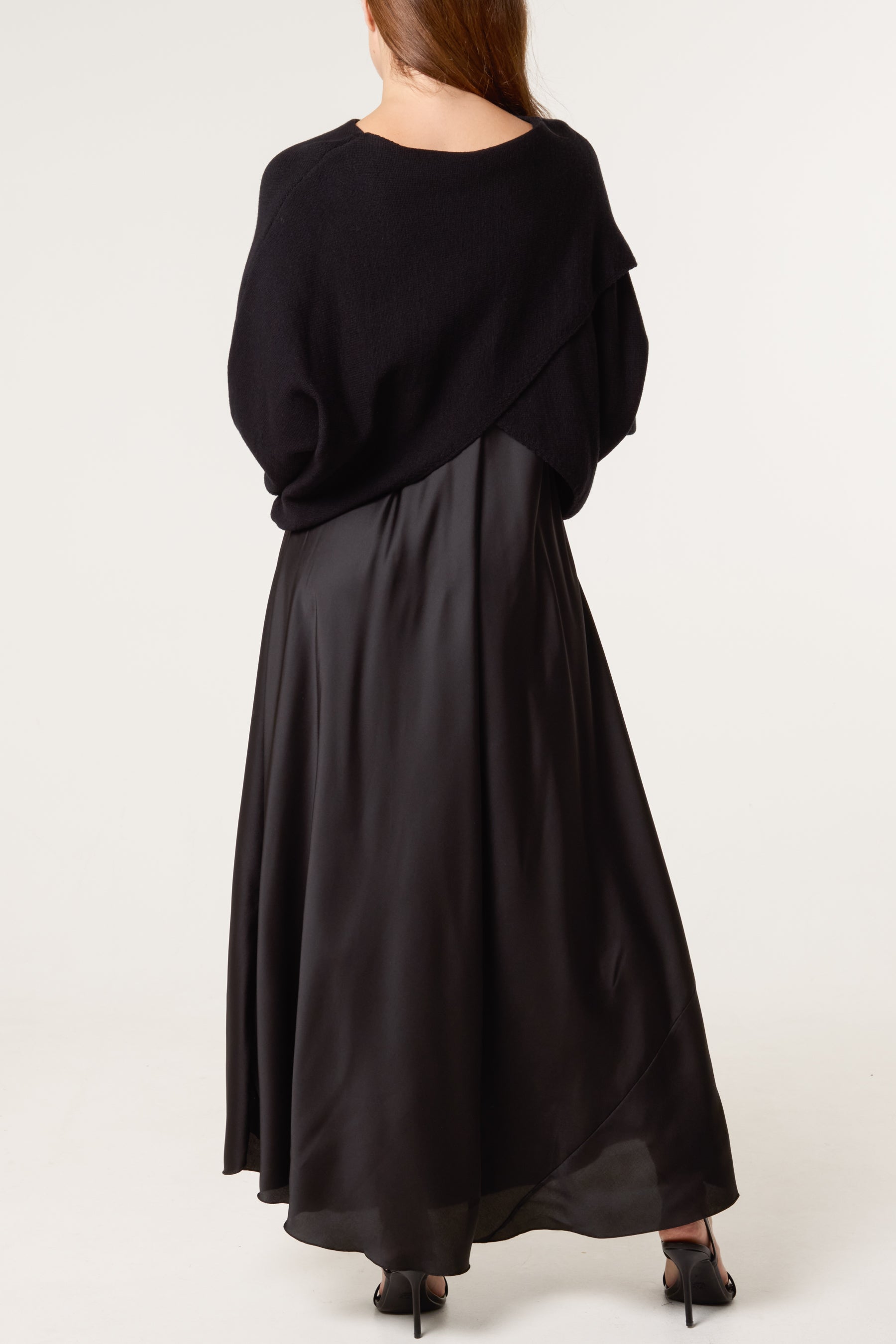 Open Knit Top & Satin Dress Set