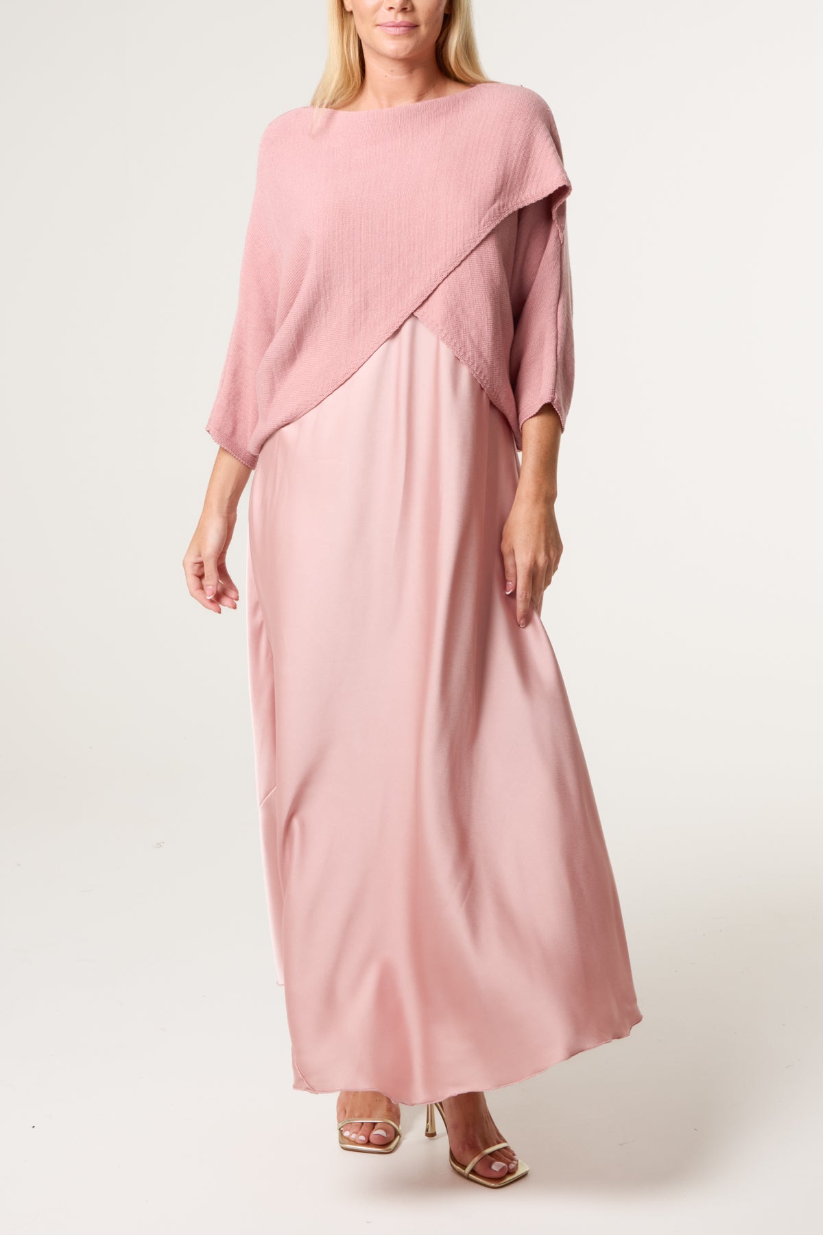 Open Knit Top & Satin Dress Set