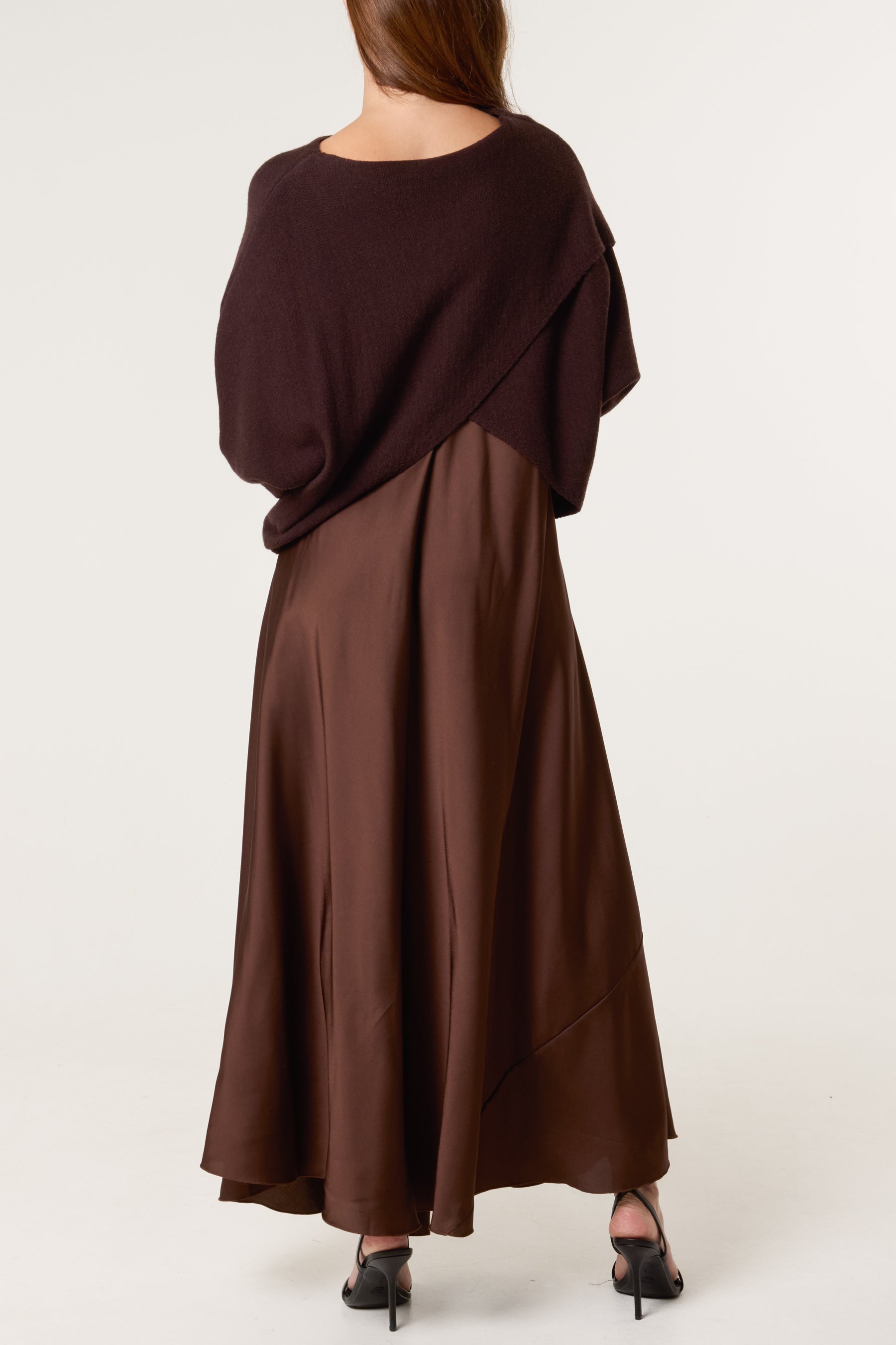 Open Knit Top & Satin Dress Set