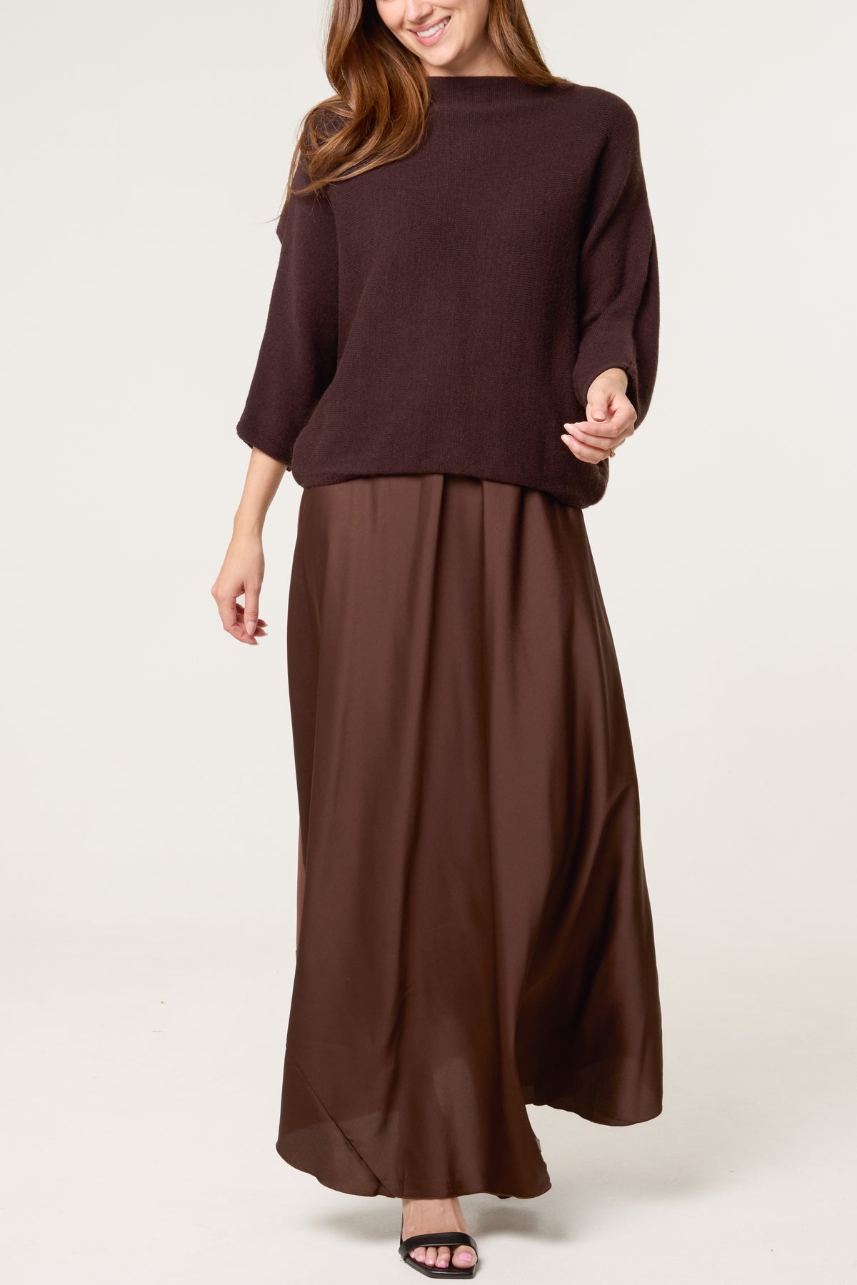 Open Knit Top & Satin Dress Set