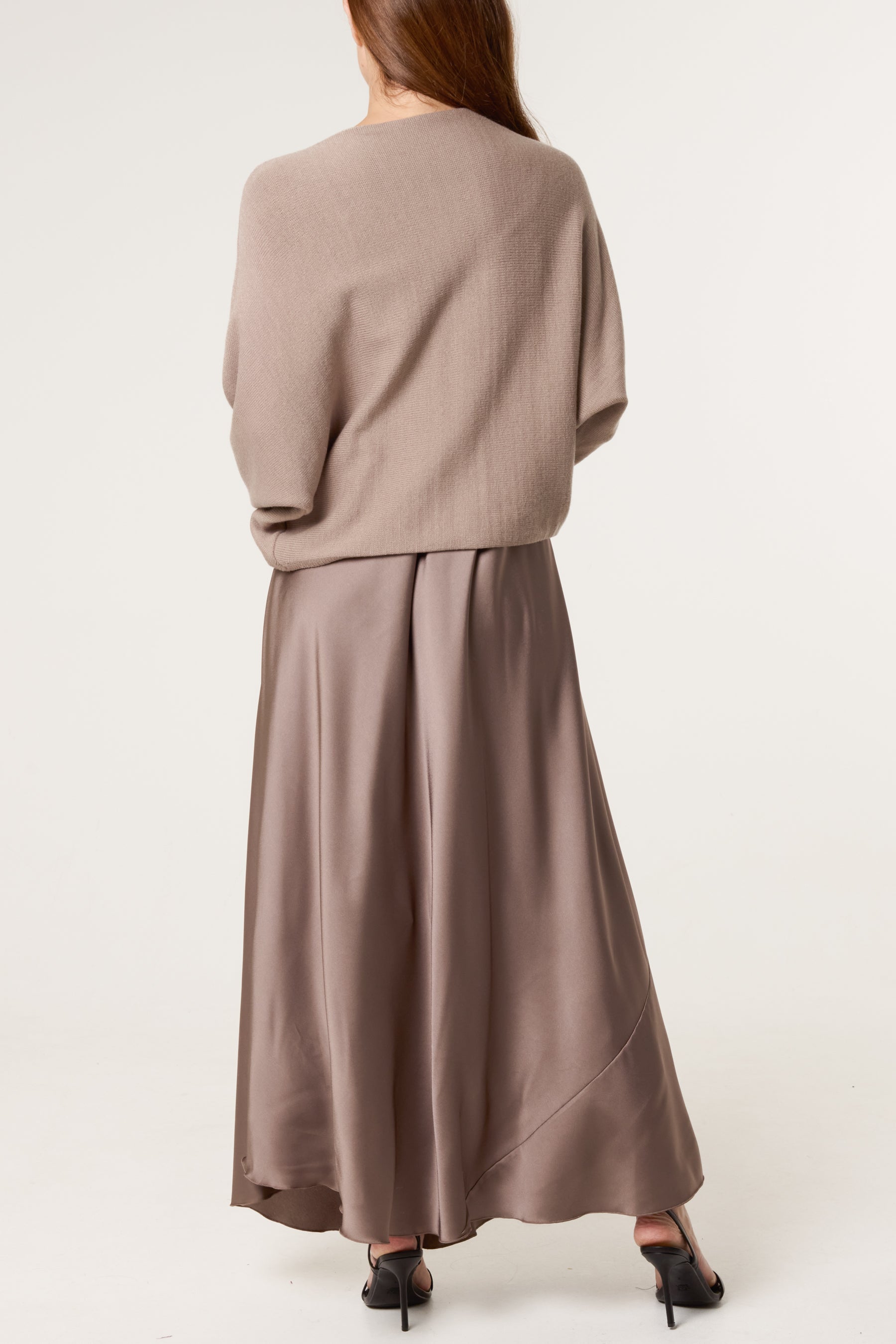 Open Knit Top & Satin Dress Set