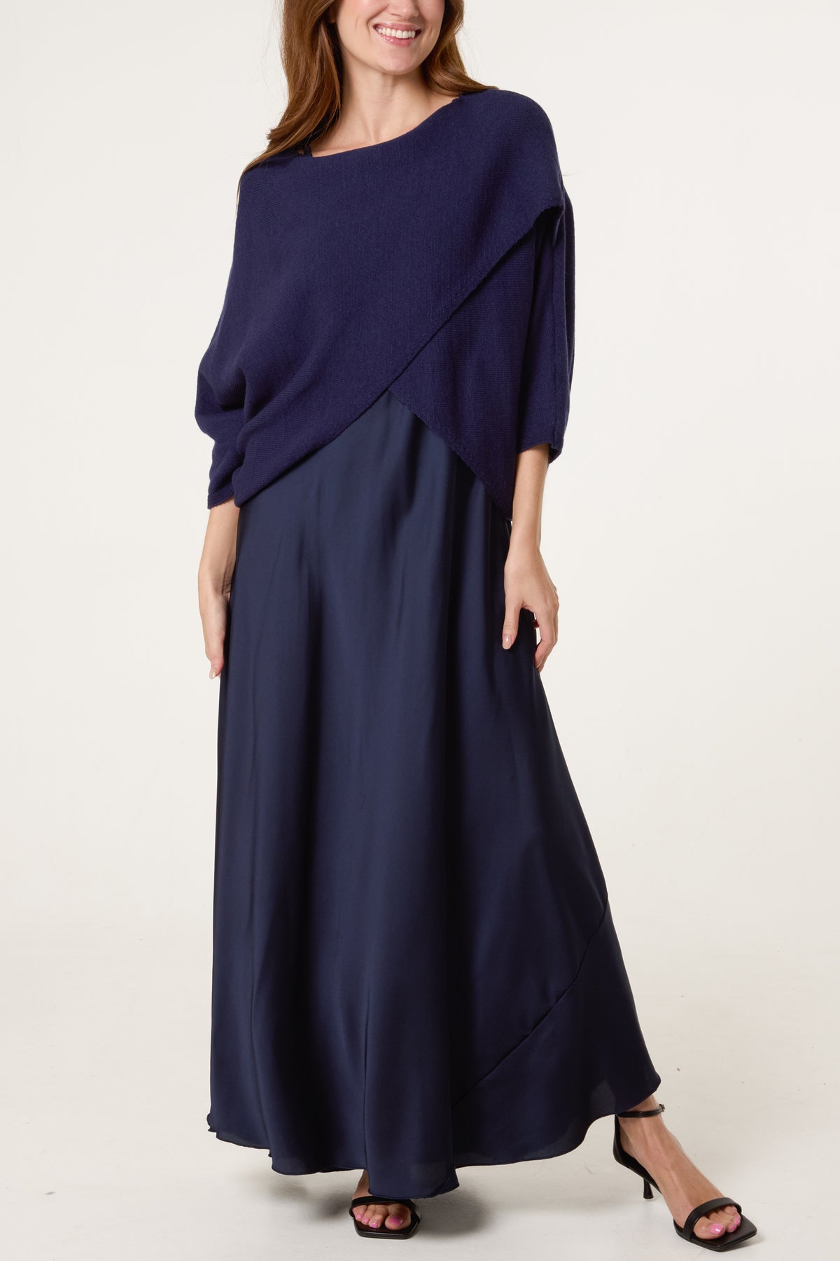 Open Knit Top & Satin Dress Set